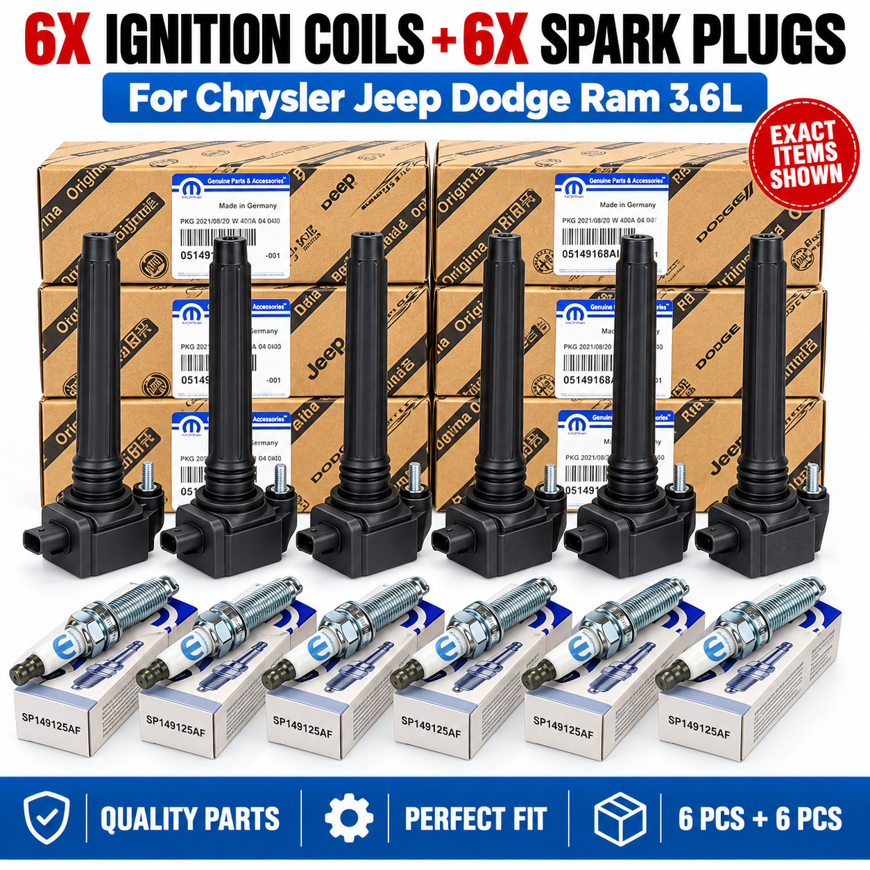 OEM 6X Mopar Ignition Coil & Spark Plug For Chrysler Jeep Dodge Ram 3.6L UF648
