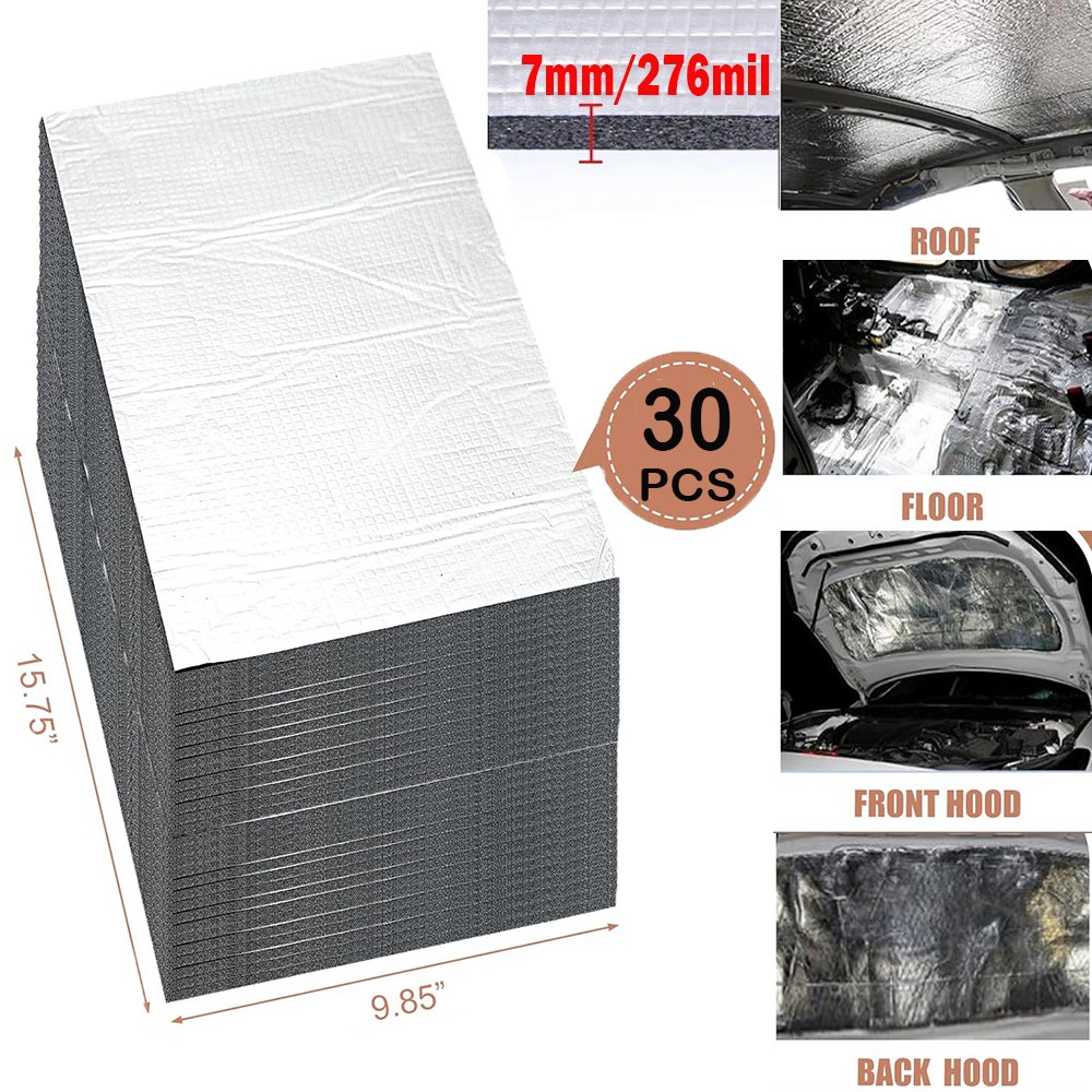 30PCS Self-adhesive Fireproof Sound Deadener Heat Insulation Mat Car Hood Engine