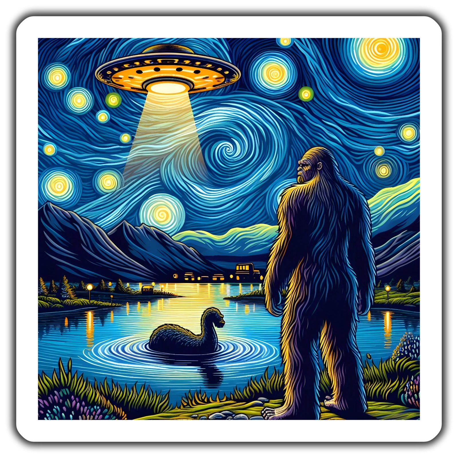 ALIEN UFO BIGFOOT NESSIE NIGHT SCENE Magnet, MYSTICAL CREATURES Magnet, LUMINE ALIEN UFO BIGFOOT NESSIE NIGHT SCENE Magnet, MYSTICAL CREATURES Magnet, LUMINE