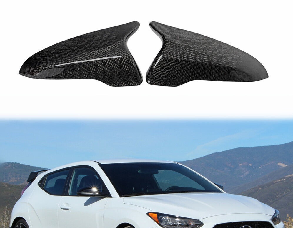 Real Honeycomb Carbon Fiber Horn Style Mirror Cap Rearview For Veloster 19-22 Real Honeycomb Carbon Fiber Horn Style Mirror Cap Rearview For Veloster 19-22