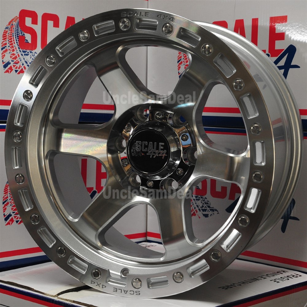 17x9 6x139.7 6x5.5 -25 OFFSET SCALE 4x4 S03 SILVER MACHINE 6 SPOKES TRUCK WHEELS