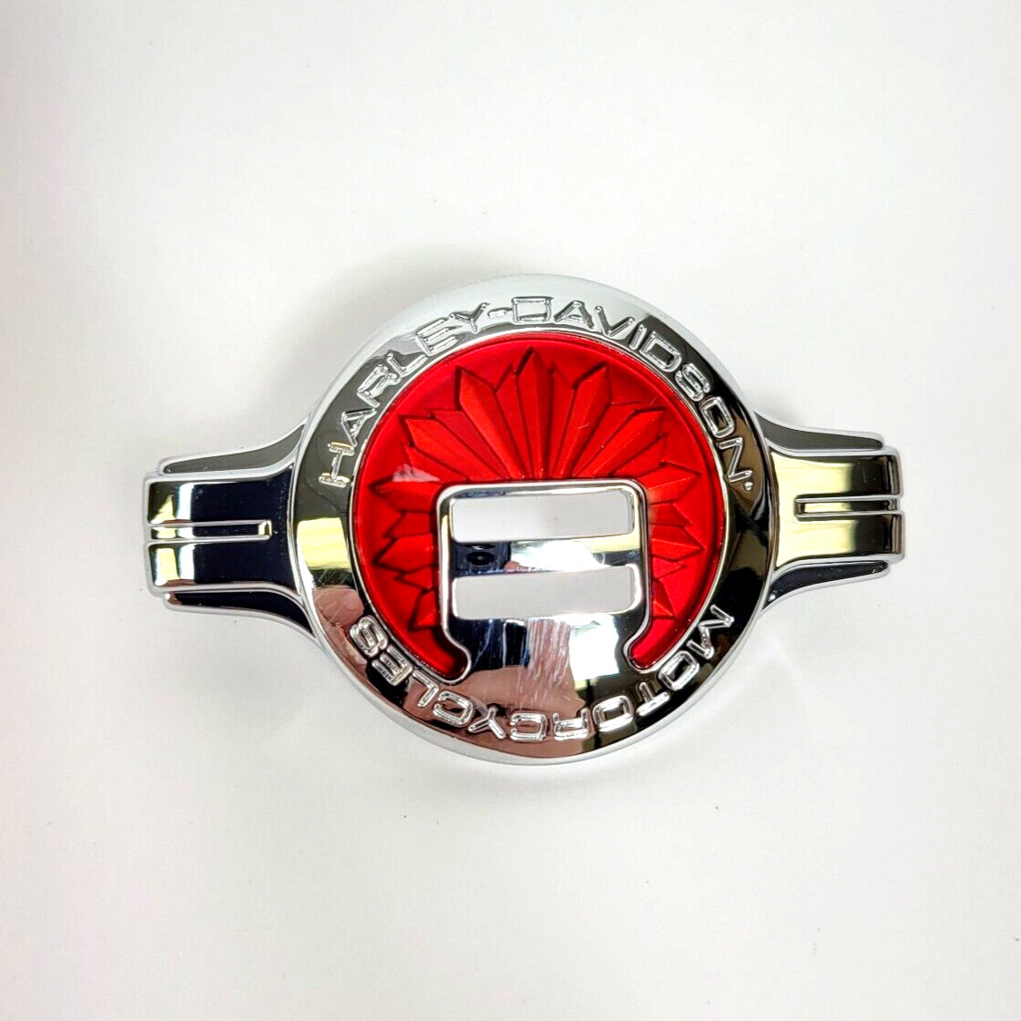 Harley Davidson Chrome Red Medallion Concho Backrest / Saddlebag Emblem 61400327