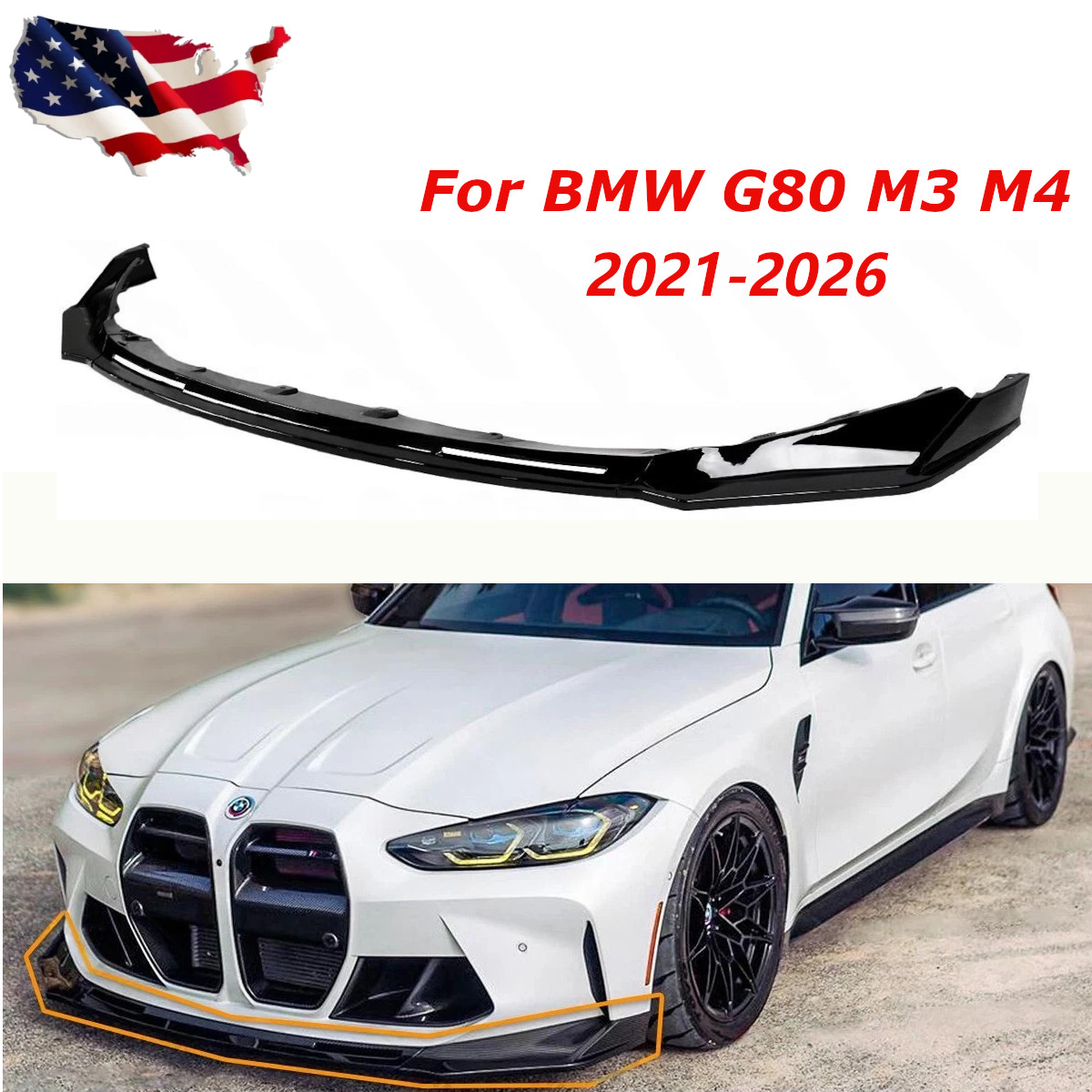 Gloss Black Front Bumper Splitters V Style Lip For BMW G80 M3 G82 G83 M4 21-26