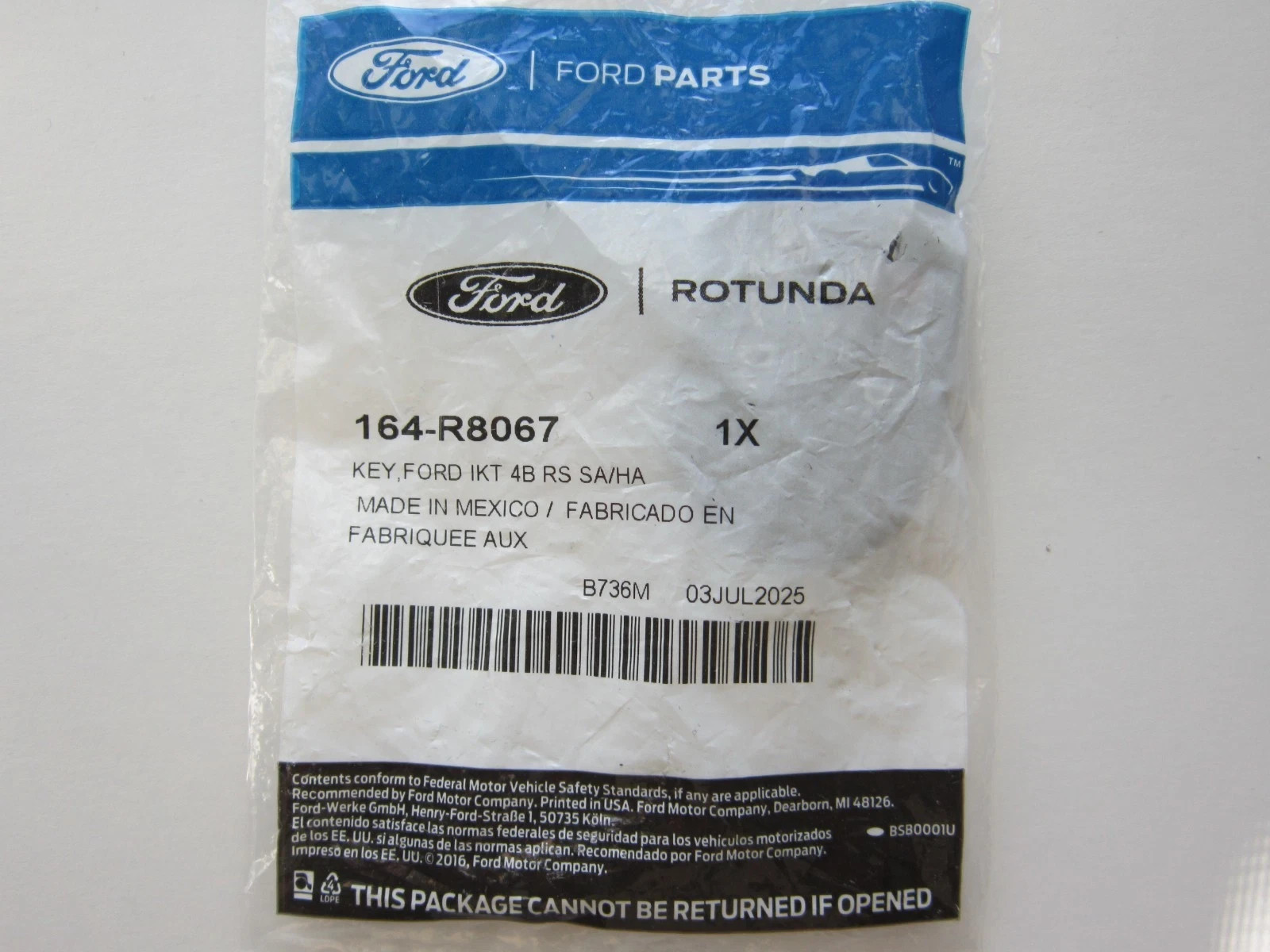 164-R8067 Ford - IKT, 4 Button (L, U, P, RS) (315 MHZ) (Uncut) - Qty 1 164-R8067 Ford - IKT, 4 Button (L, U, P, RS) (315 MHZ) (Uncut) - Qty 1