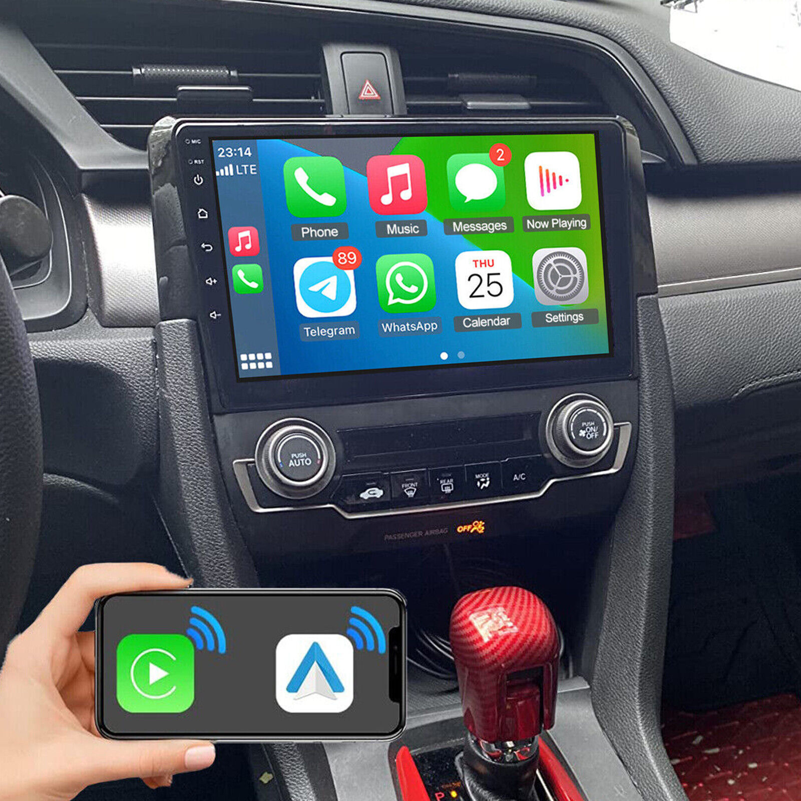 For Honda Civic 2016-2020 Android 12 Car GPS Stereo Radio WIFI Wireless Carplay