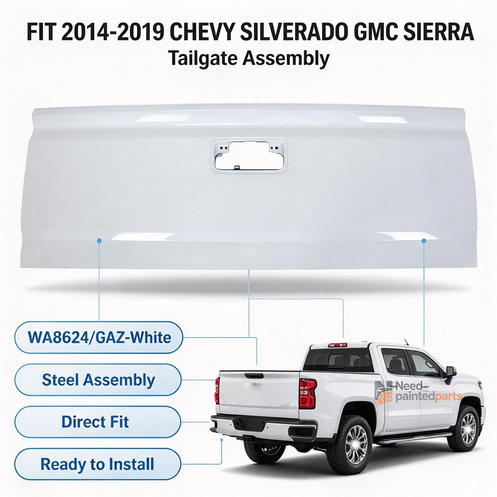 NEW Painted To Match - Steel Tailgate for 2014-2019 Silverado & Sierra Pickup