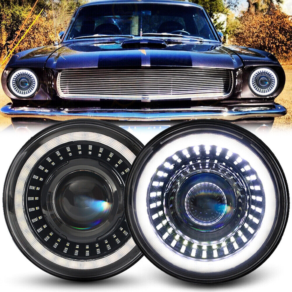 Pair 7'' Round LED Headlights Halo Starry Dragon Eyes for 1965-1978 Ford Mustang Pair 7'' Round LED Headlights Halo Starry Dragon Eyes for 1965-1978 Ford Mustang