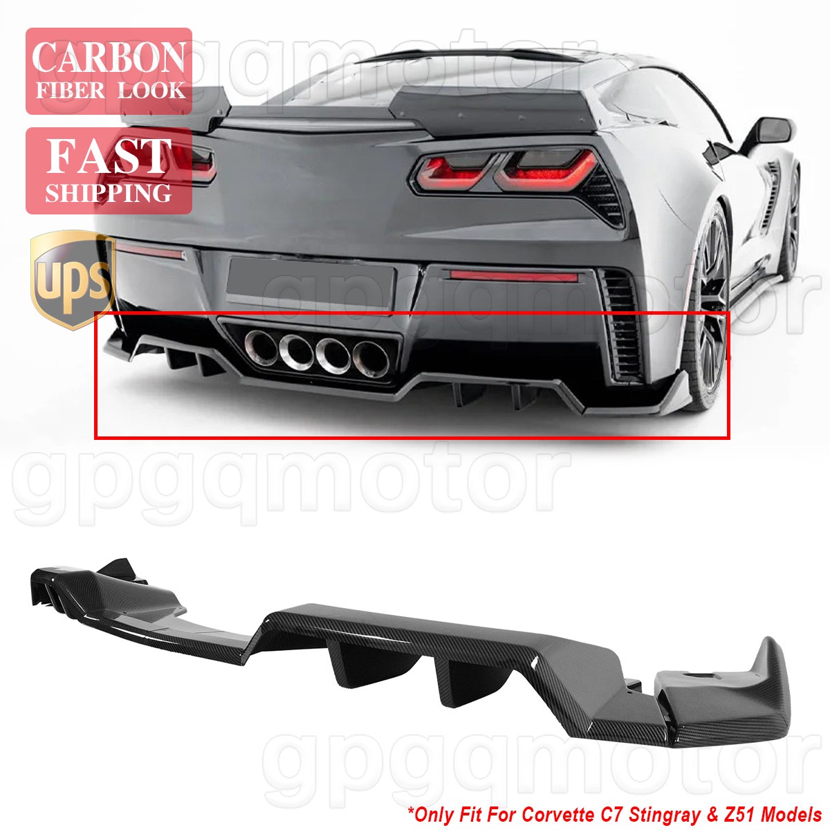 Fit For Corvette C7 Z51 2014-2019 MX Style Carbon Fiber Rear Bumper Diffuser Kit Fit For Corvette C7 Z51 2014-2019 MX Style Carbon Fiber Rear Bumper Diffuser Kit