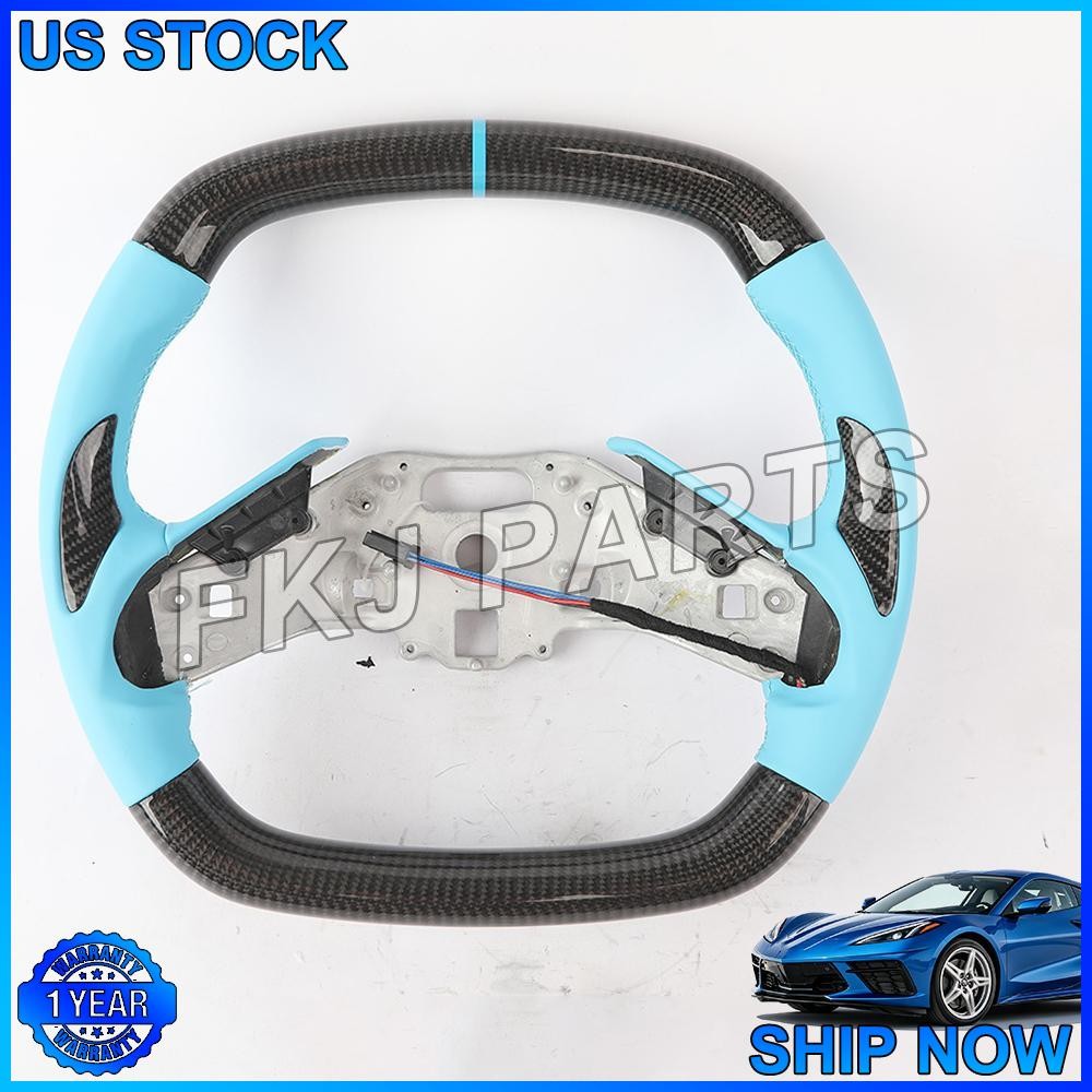 Carbon Fiber Blue Flat Steering Wheel  FOR 2020+ Corvette C8 with Heated NEW