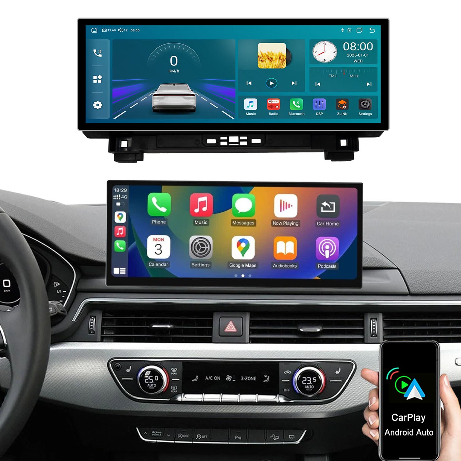12.3'Wireless Screen Navi For Audi Q5 MIB2 2018-19 Carplay Stereo Multimedia 2K