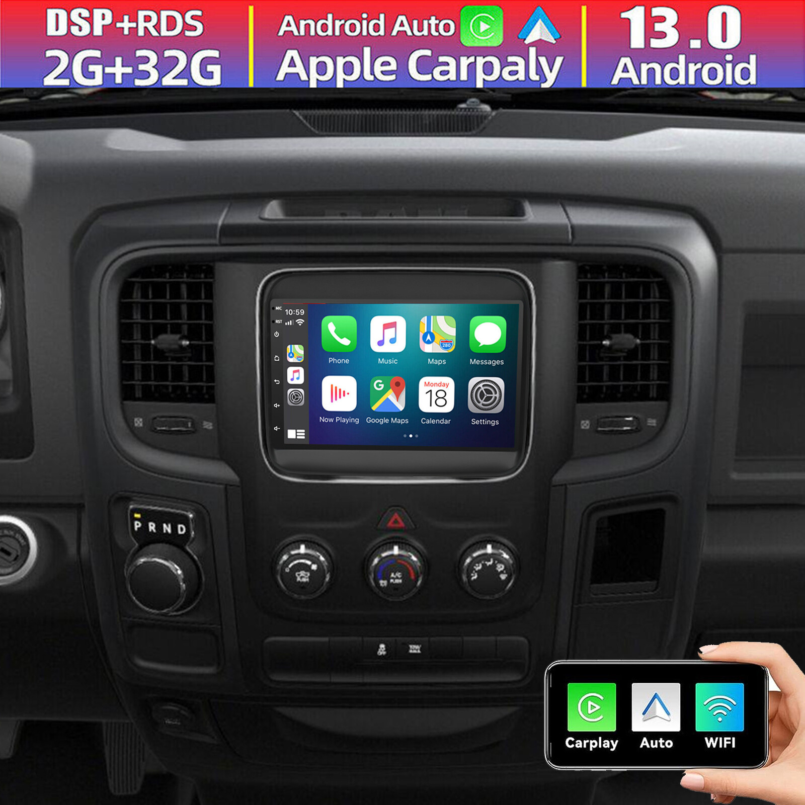 7\'\' For 2013-2018 Dodge Ram 1500 2500 3500 Android Carplay Car Stereo Radio GPS