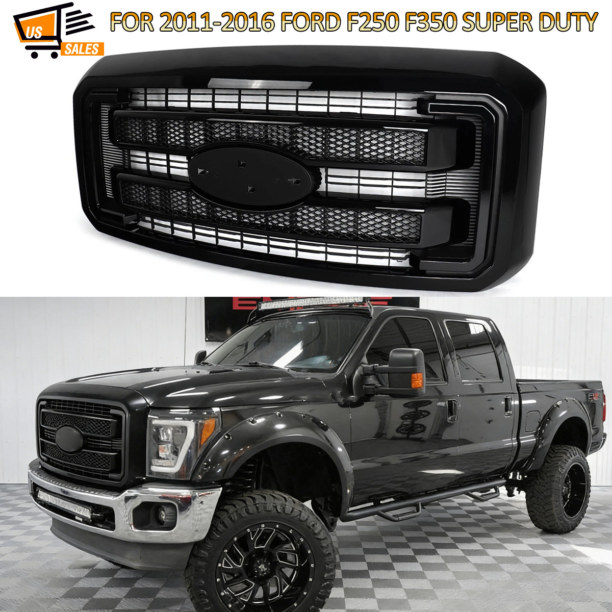 For 2011-2016 Ford F250 F350 Super Duty Front Grille Platinum Style Gloss Black