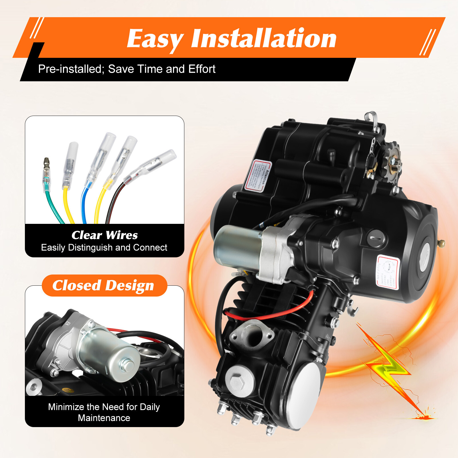 125CC 4 Stroke ATV Semi Auto Engine Motor w/Reverse 4 Speed For ATVs GO Karts