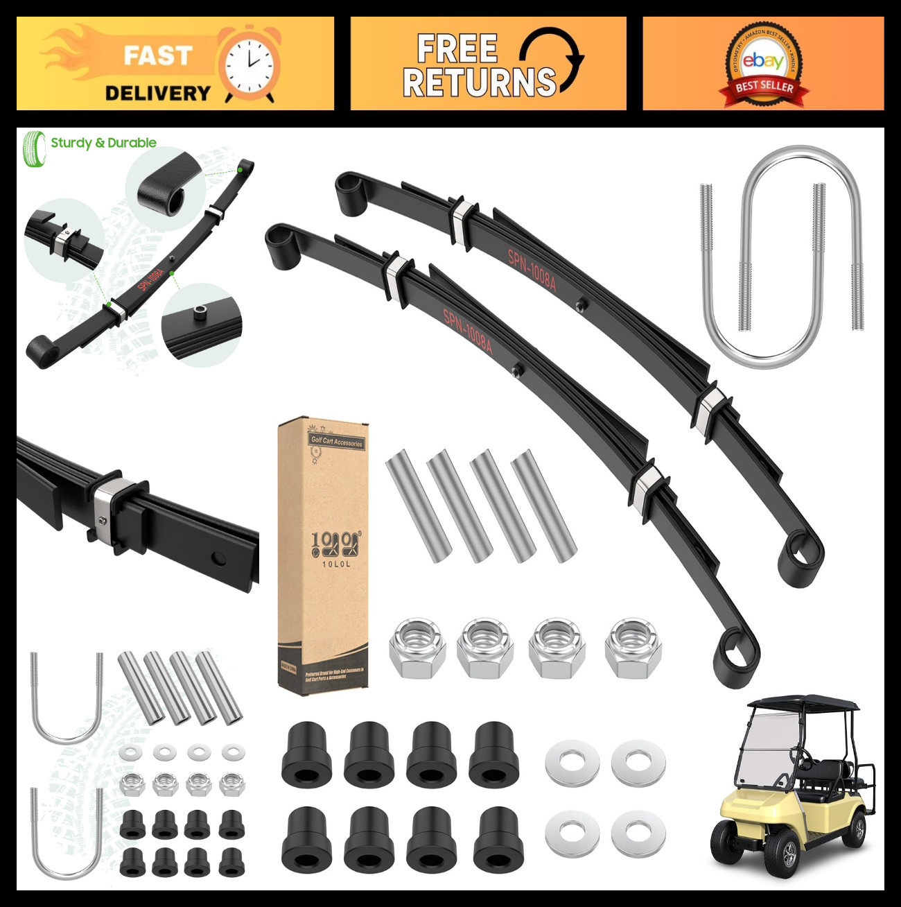 Heavy Duty 4-Leaf Spring Kit for Golf Cart - 10L0L Rear Suspension with Bushings Heavy Duty 4-Leaf Spring Kit for Golf Cart - 10L0L Rear Suspension with Bushings