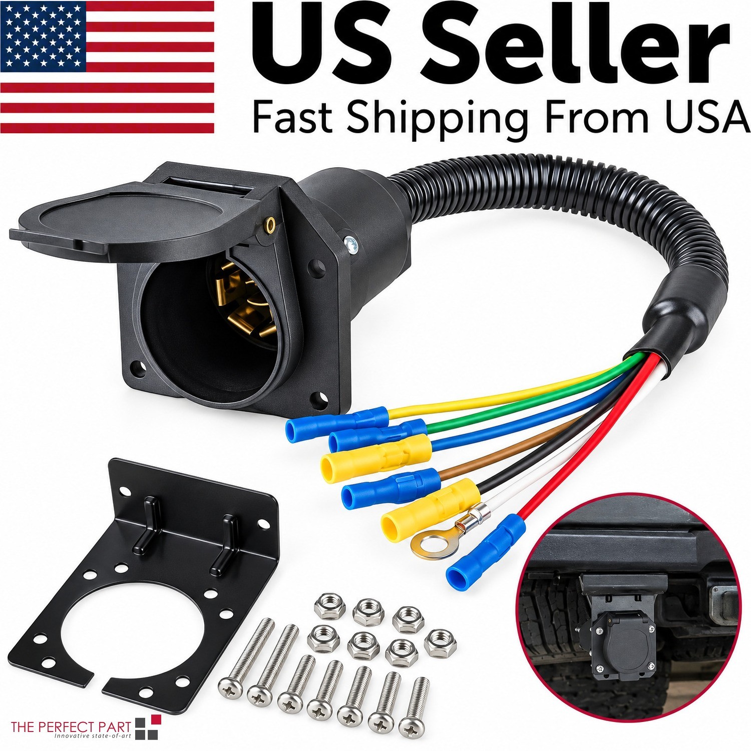 7 Way 7 Pin Trailer Plug RV Socket Wiring Harness Kit w/Bracket Screws for Truck 7 Way 7 Pin Trailer Plug RV Socket Wiring Harness Kit w/Bracket Screws for Truck