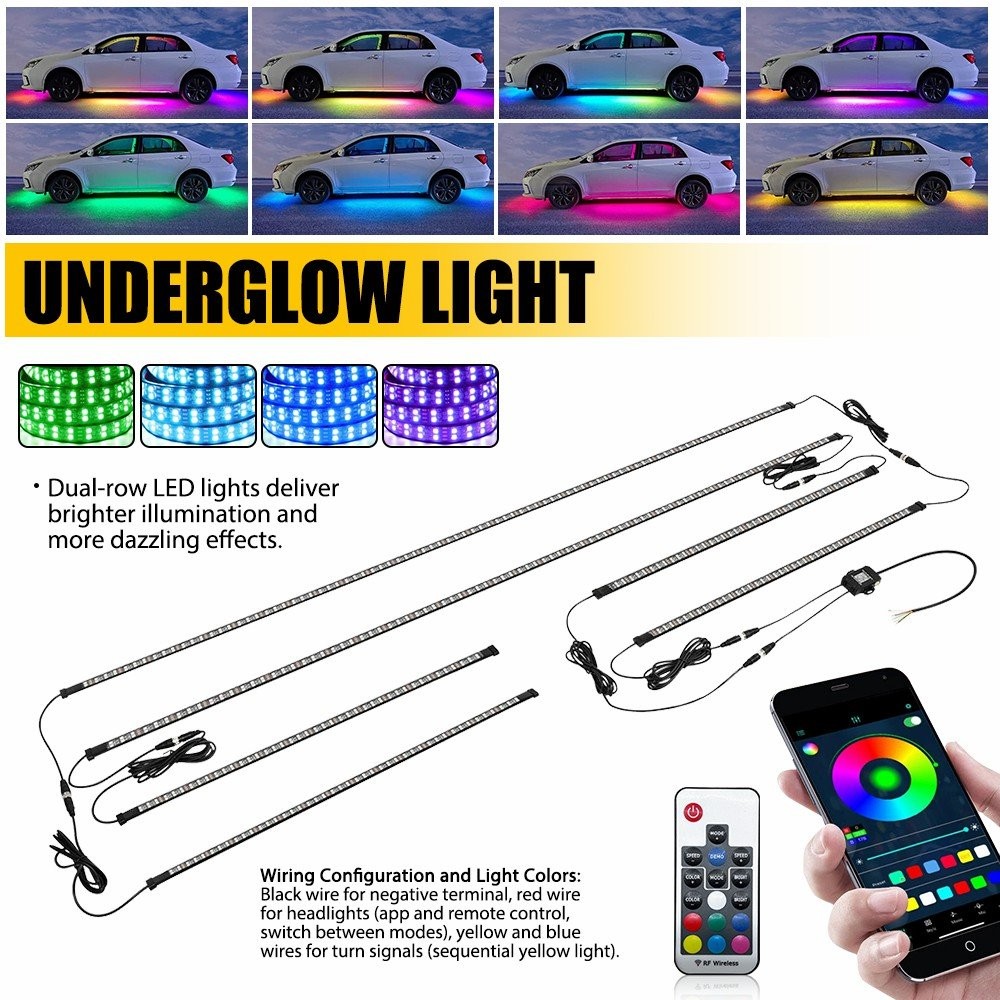 6PCS RGB LED Car Underglow Neon Tube Light Waterproof Under System Strip Kit EXC