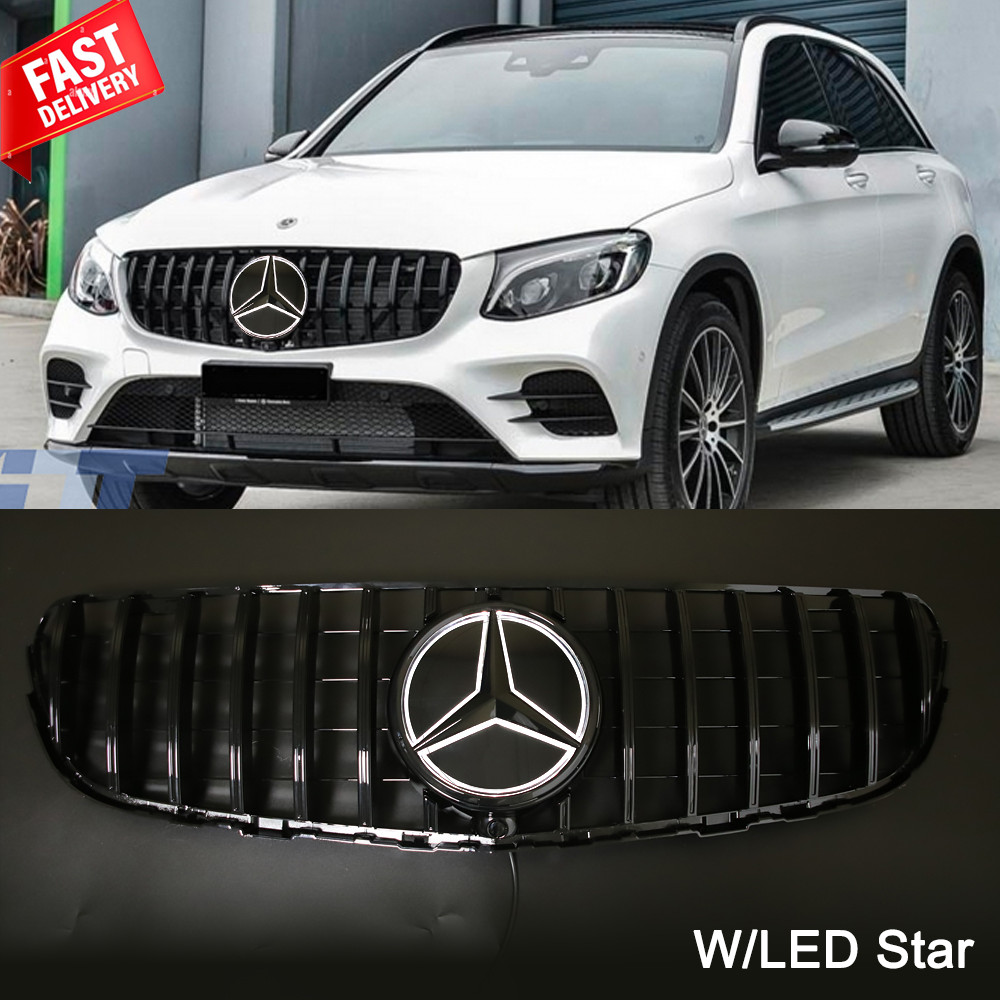 For 2016-2019 Mercedes Benz X253 GLC300 Black Front Upper Grille Grill LED Star