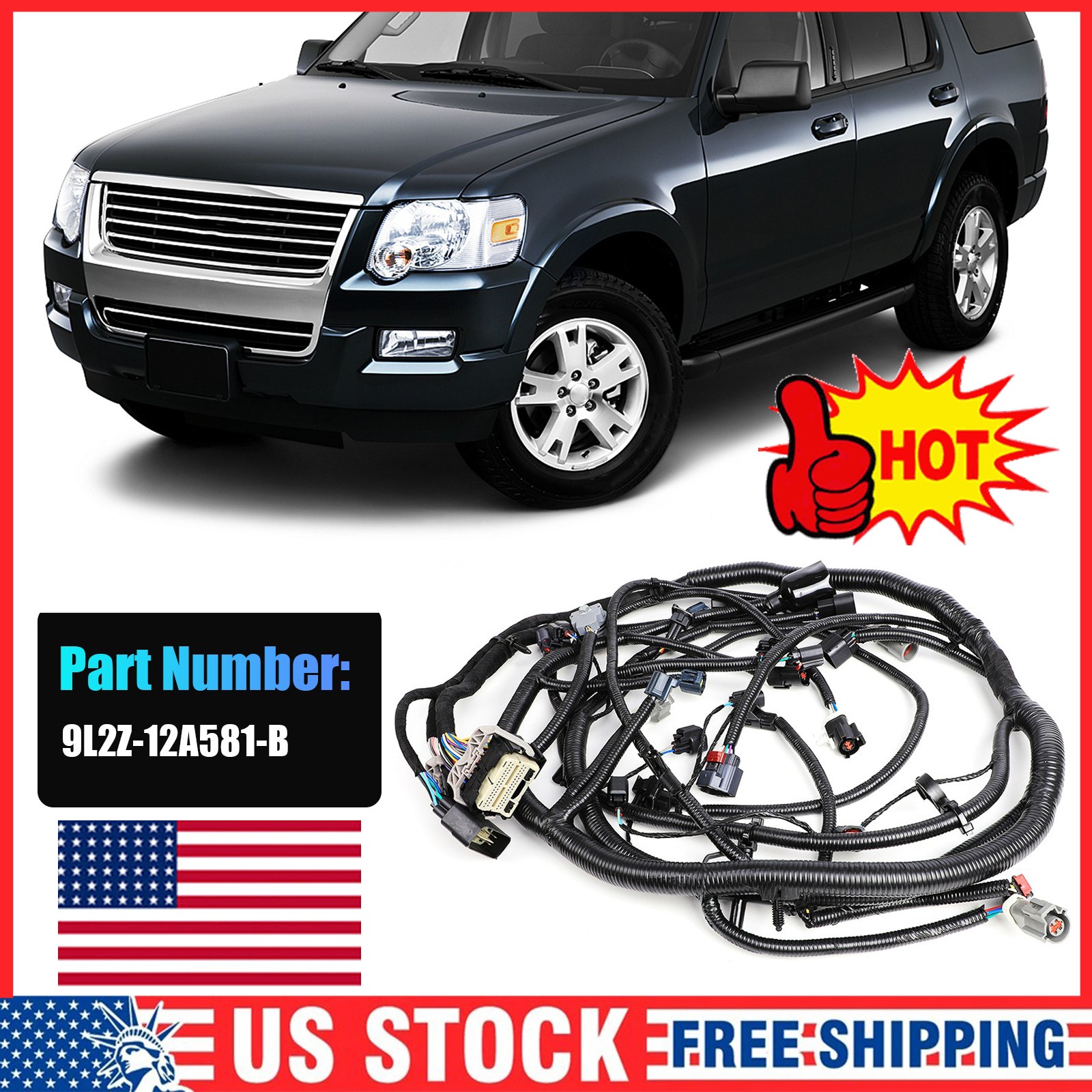 OEM NEW 2010 Ford Explorer Engine & Transmission Wiring Harness-9L2Z-12A581-B