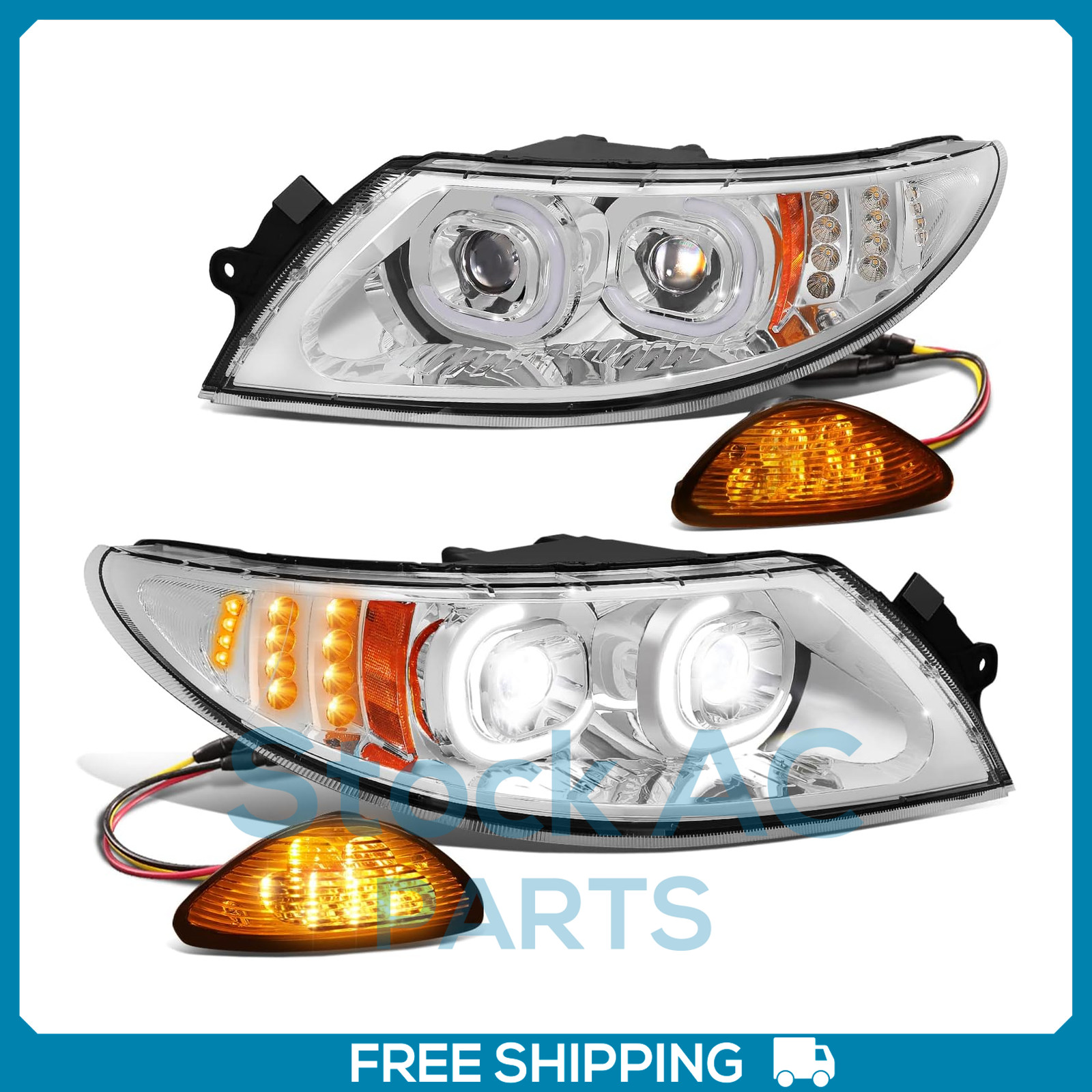 Headlights LED Chrome Housing+Marker For 02-16 International 4300 Headlights LED Chrome Housing+Marker For 02-16 International 4300