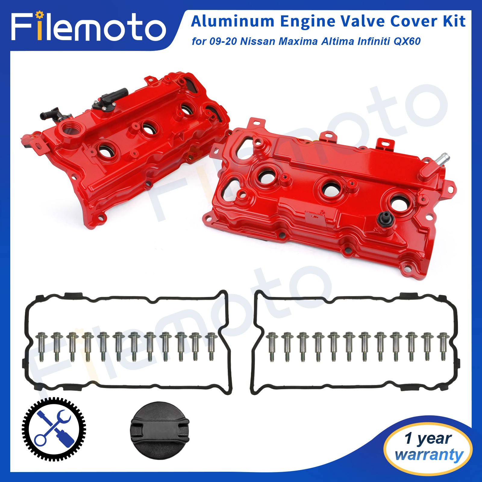 For 09-20 Nissan Maxima Altima Aluminum Engine Valve Cover Kit w/gasket Bolts