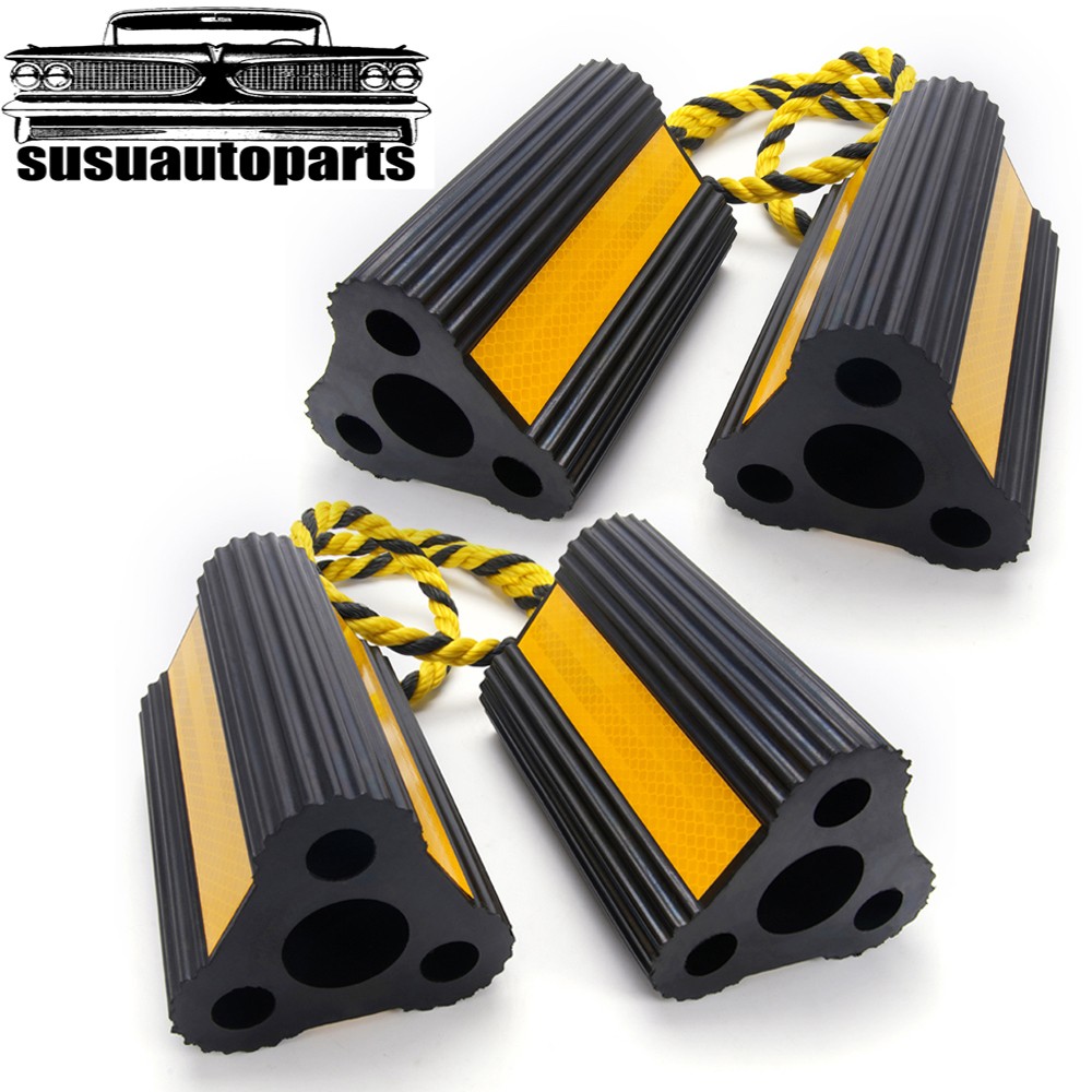 4 Pack Rubber Wheel Chocks + Rope For RV Trailer Camper Car Truck Aircraft Boat