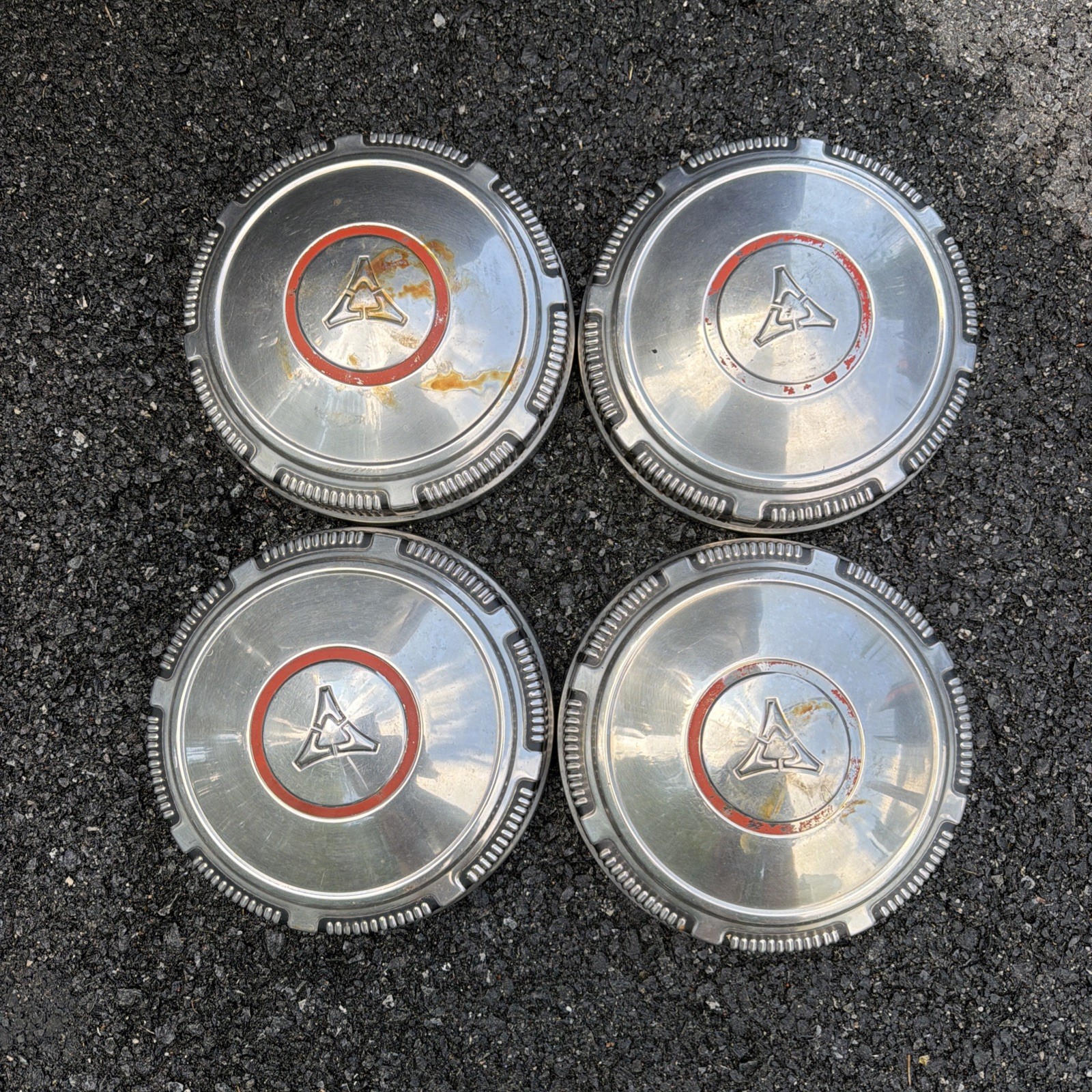 1969-74 DODGE CHARGER DART RED LINE STAINLESS POVERTY DOG DISH HUBCAPS