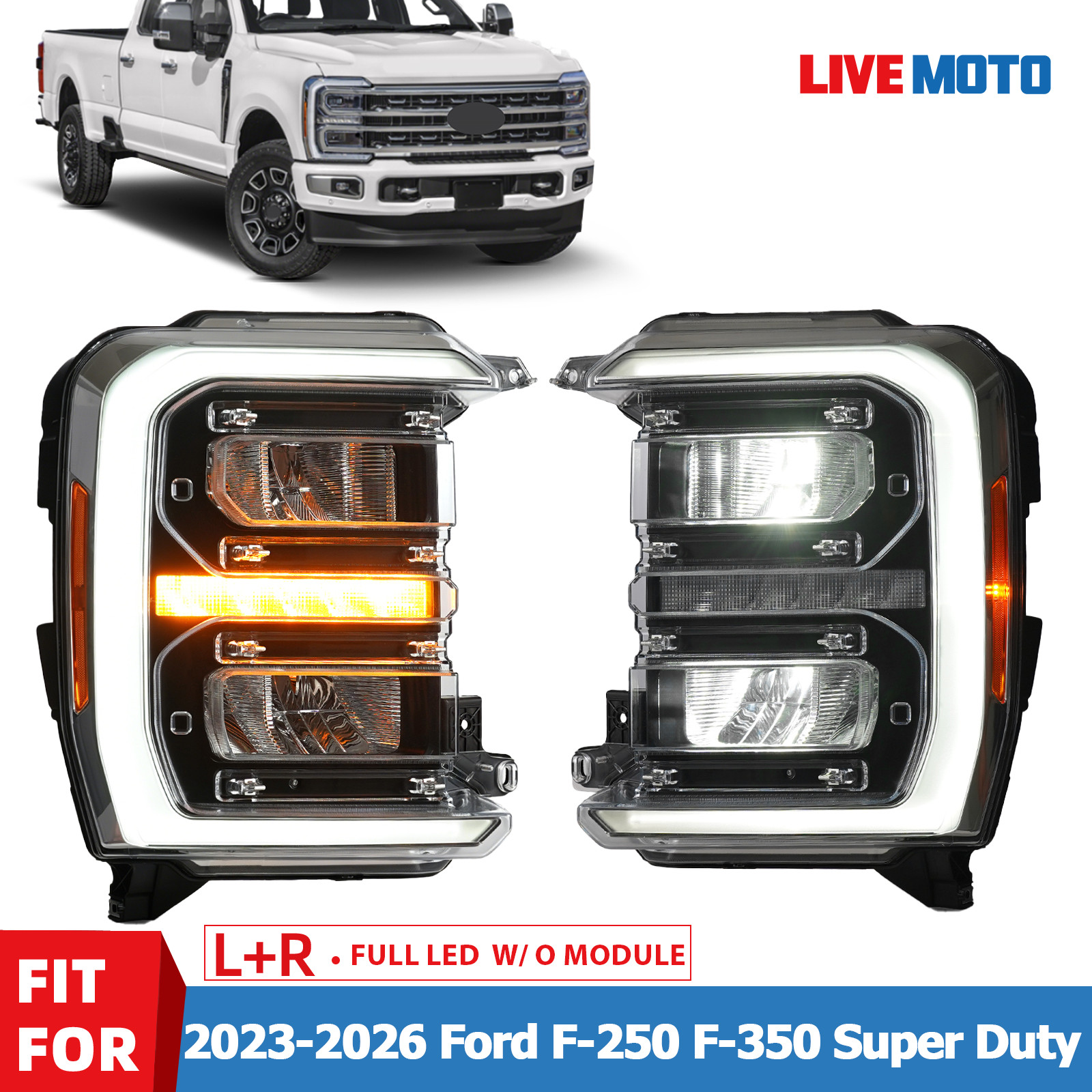 Pair For 2023-2026 Ford F-250 F-350 Super Duty Full LED Headlights Left Right Pair For 2023-2026 Ford F-250 F-350 Super Duty Full LED Headlights Left Right