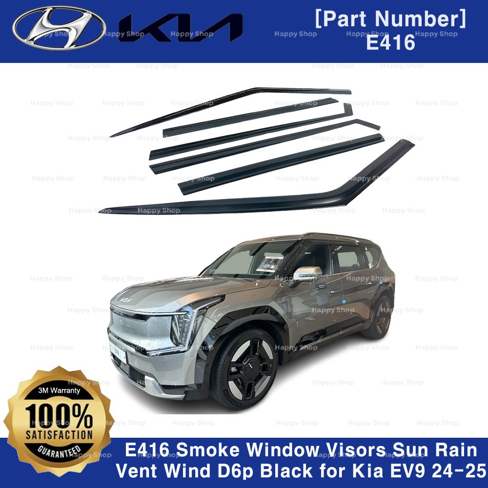 E416 Smoke Window Visors Sun Rain Vent Wind Deflector 6p Black for Kia EV9 24-25