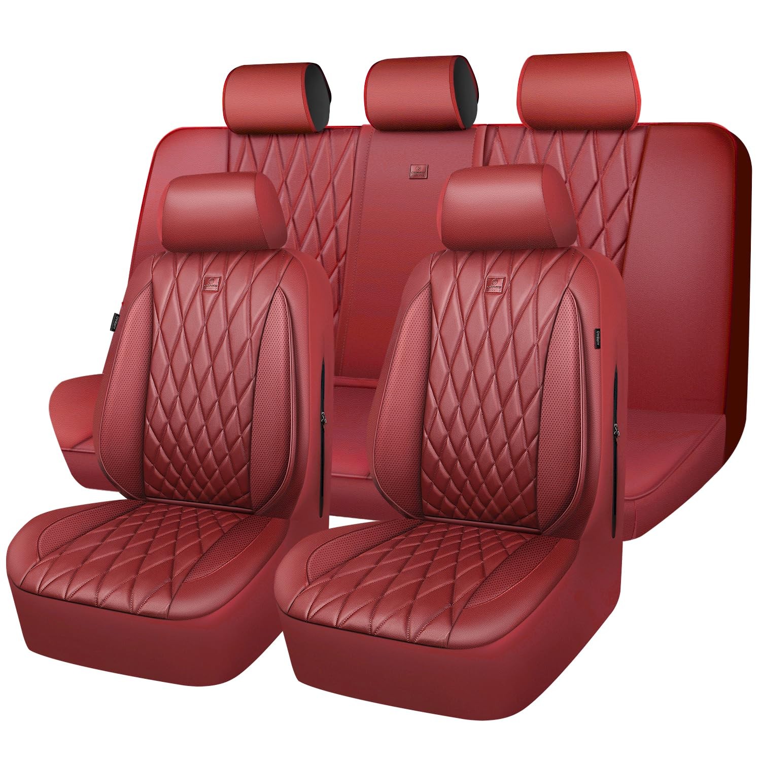 CAR PASS Piping Luxury Faux Leather Seat Covers Full Set, Pure Burgundy Red CAR PASS Piping Luxury Faux Leather Seat Covers Full Set, Pure Burgundy Red