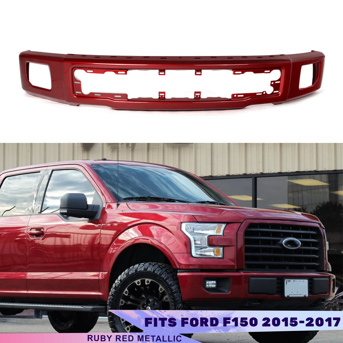 For 2015-2017 Ford F-150 F150 Painted Ruby Red Metallic Front Bumper FO1002424