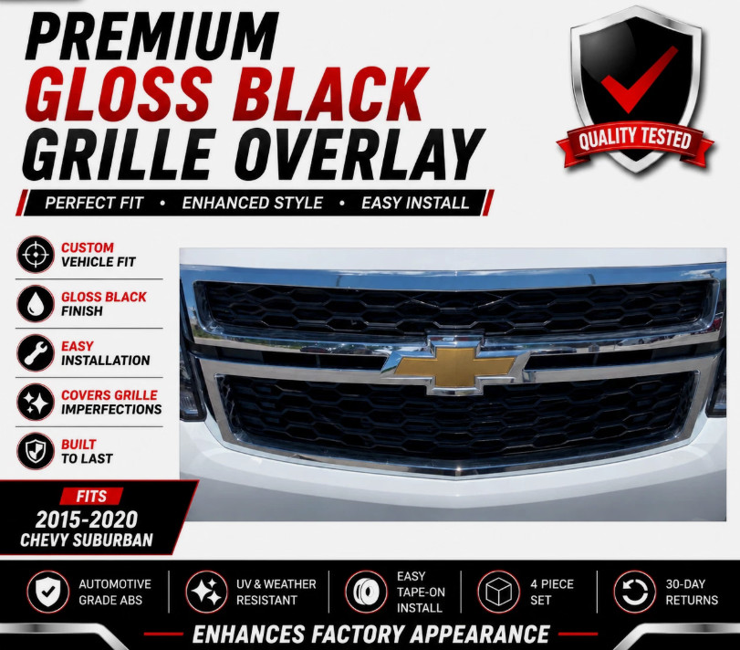 Gloss Black Grille Overlay Grill Inserts For 2015-2020 Chevy Suburban ABS6494BLK Gloss Black Grille Overlay Grill Inserts For 2015-2020 Chevy Suburban ABS6494BLK