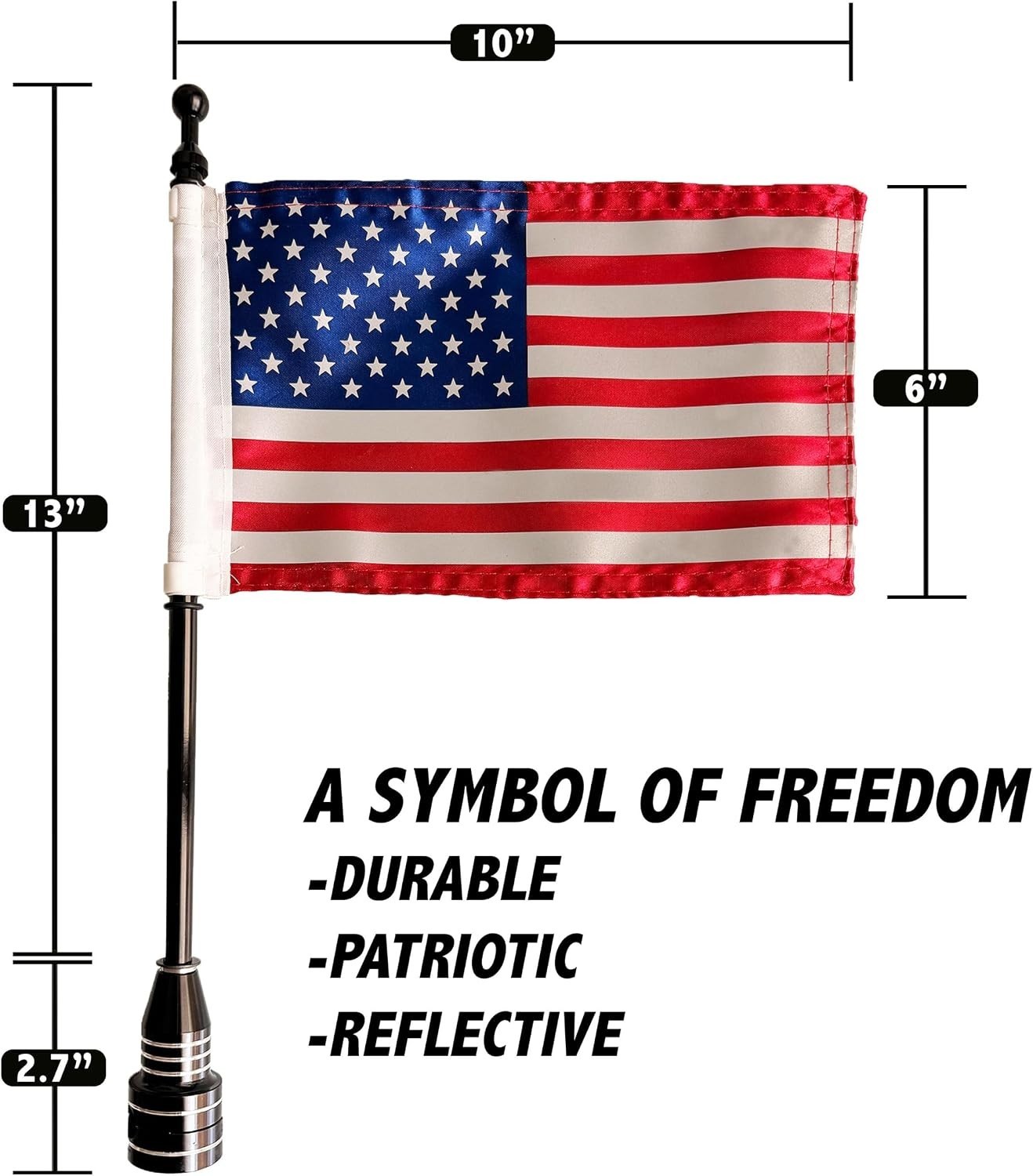 VISIBLE FREEDOM Full Color & Reflective American Flag for Motorcycle W/Mount VISIBLE FREEDOM Full Color & Reflective American Flag for Motorcycle W/Mount