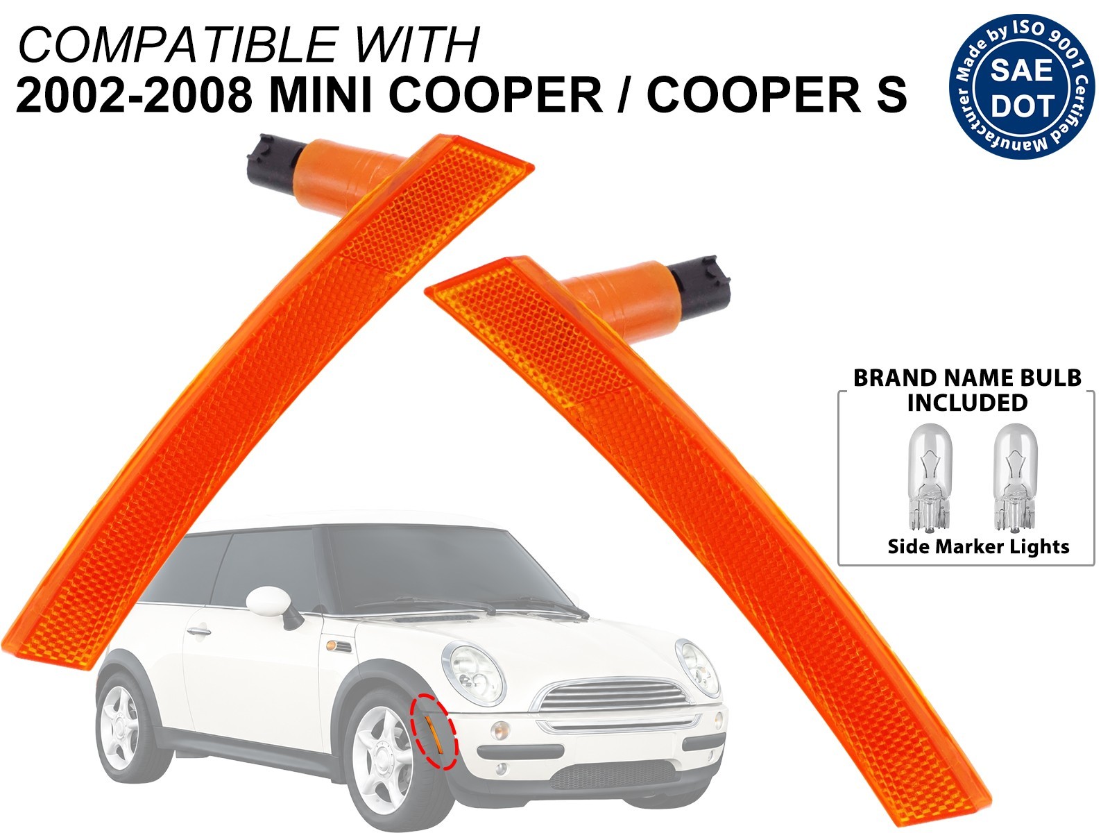 Front Amber Side Markers for 2002-2008 Mini Cooper 63147165870 63147165869 PAIR