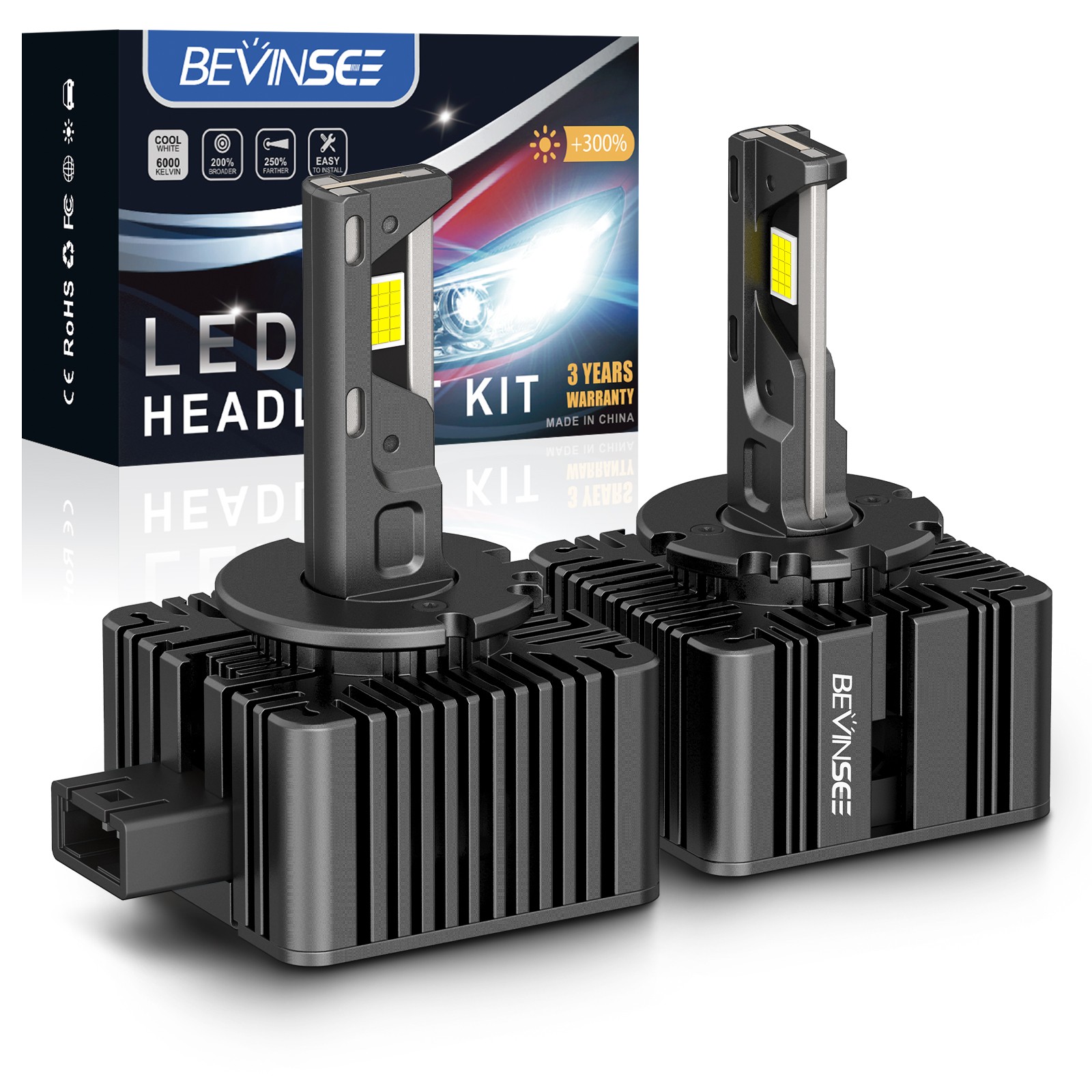 BEVINSEE D1S D1R LED Headlight Bulbs Bright White Xenon Replace High Low Beam