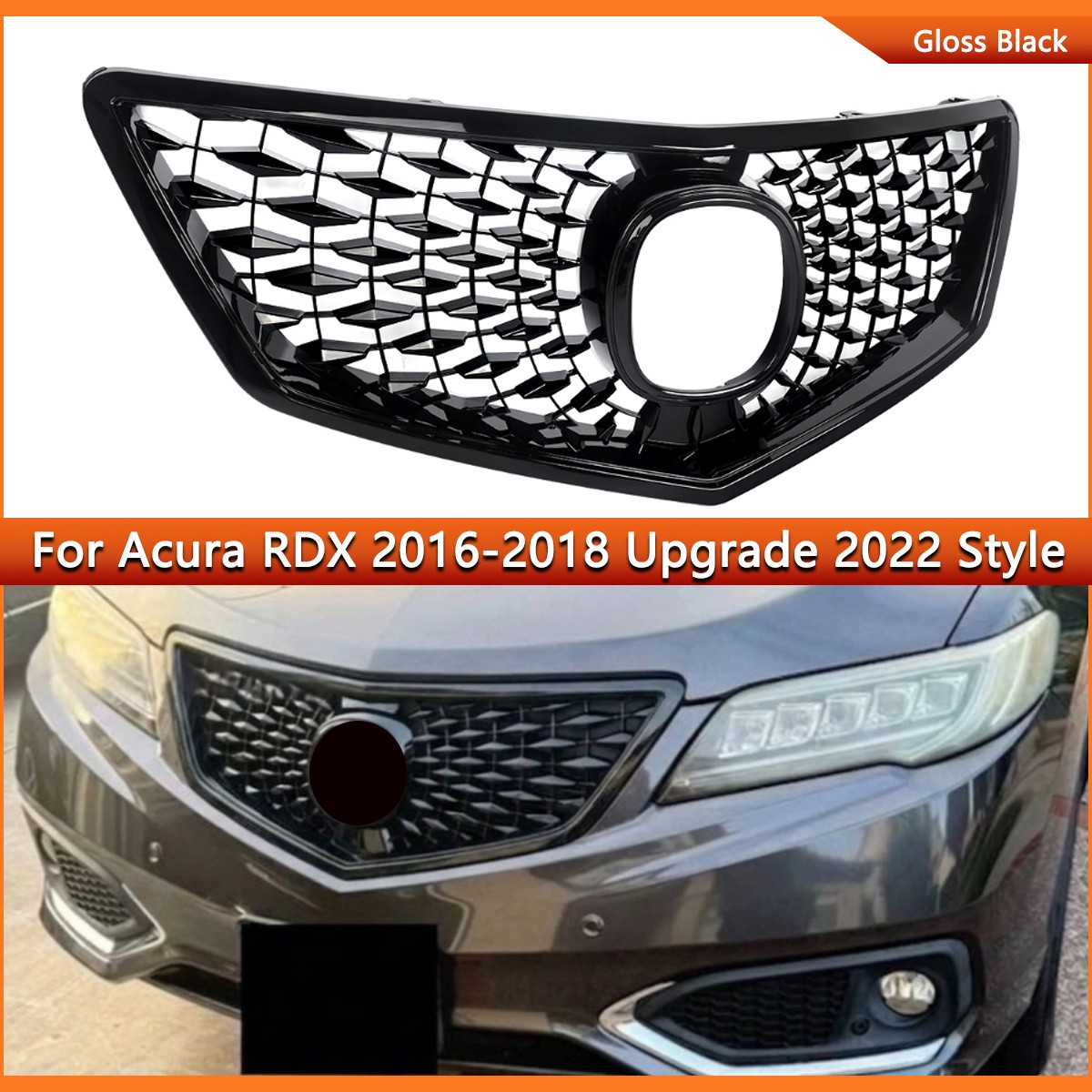 For Acura RDX 2016-18 Gloss Black Front Bumper Grille Assembly 2022 Style Grill For Acura RDX 2016-18 Gloss Black Front Bumper Grille Assembly 2022 Style Grill