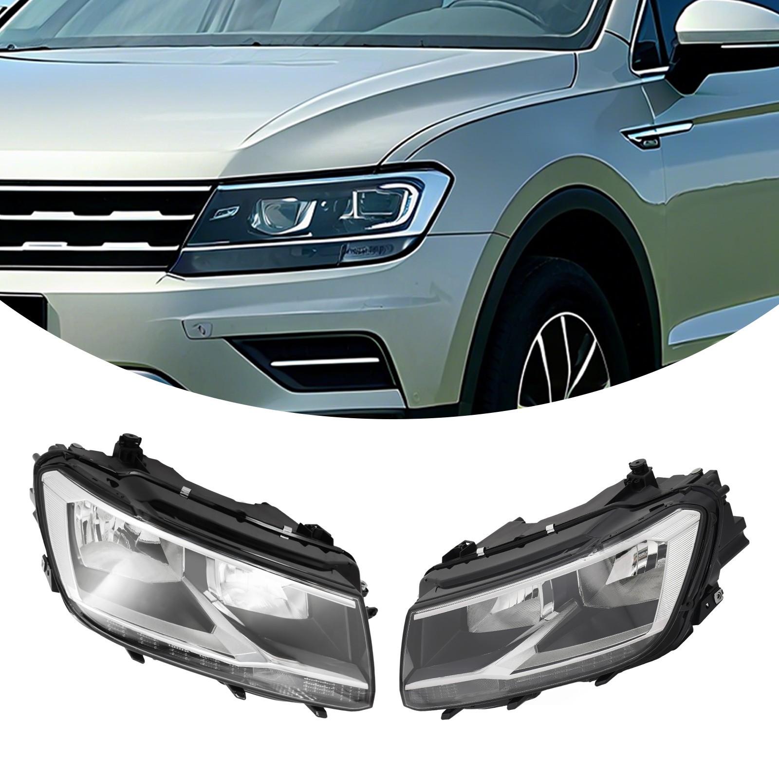 For 2018-2021 Volkswagen Tiguan Halogen Headlight w/LED DRL Headlamps (Pair) Set