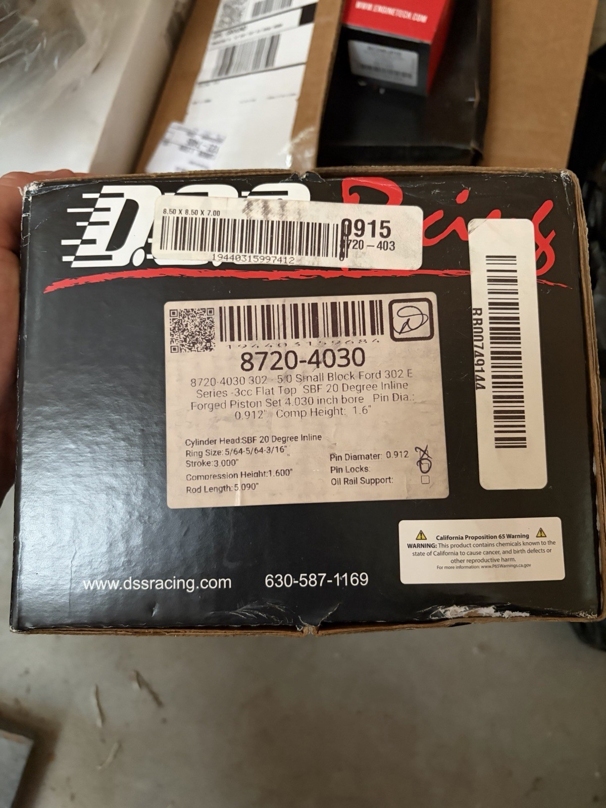 DSS SBF Pistons and Rings 4.030Bore/1.600 Comp Height Flat Tops -3cc