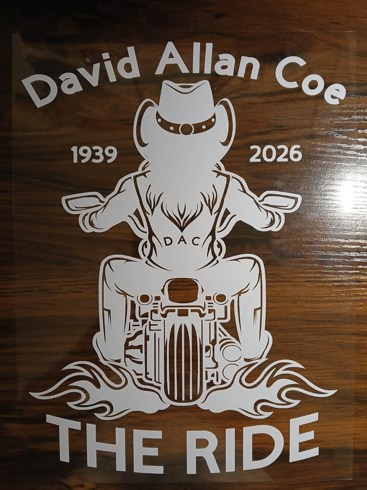David Allan Coe The Ride 1939 - 2026 Remembrance Vinyl Decal David Allan Coe The Ride 1939 - 2026 Remembrance Vinyl Decal