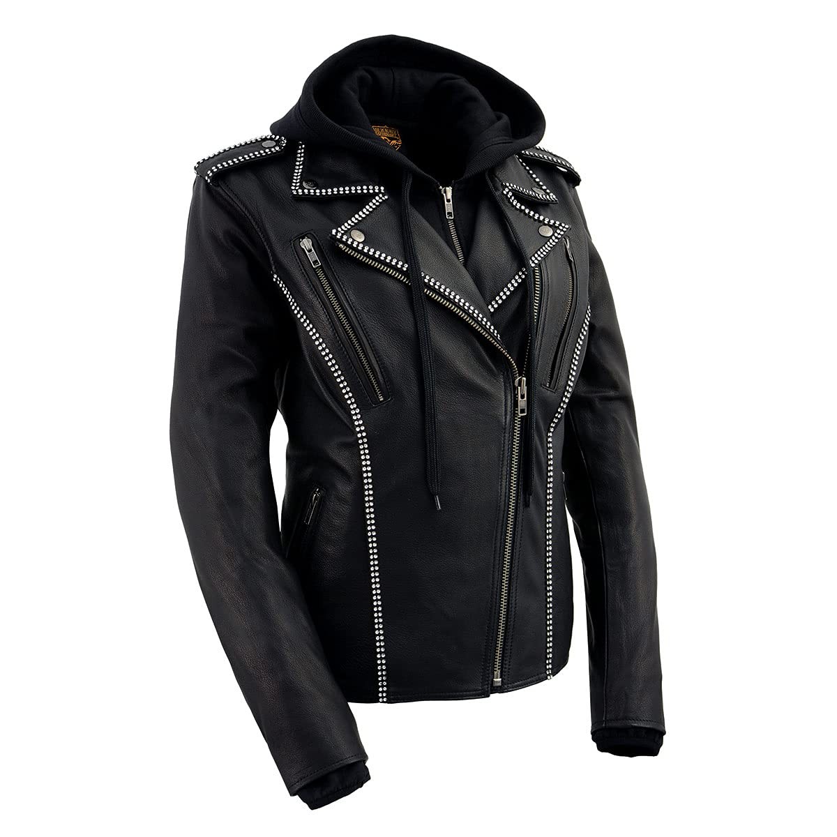 Milwaukee Leather Womens Motorcycle MLL2503 Black \'Bedazzled\' Moto Jacket With H Milwaukee Leather Womens Motorcycle MLL2503 Black \'Bedazzled\' Moto Jacket With H