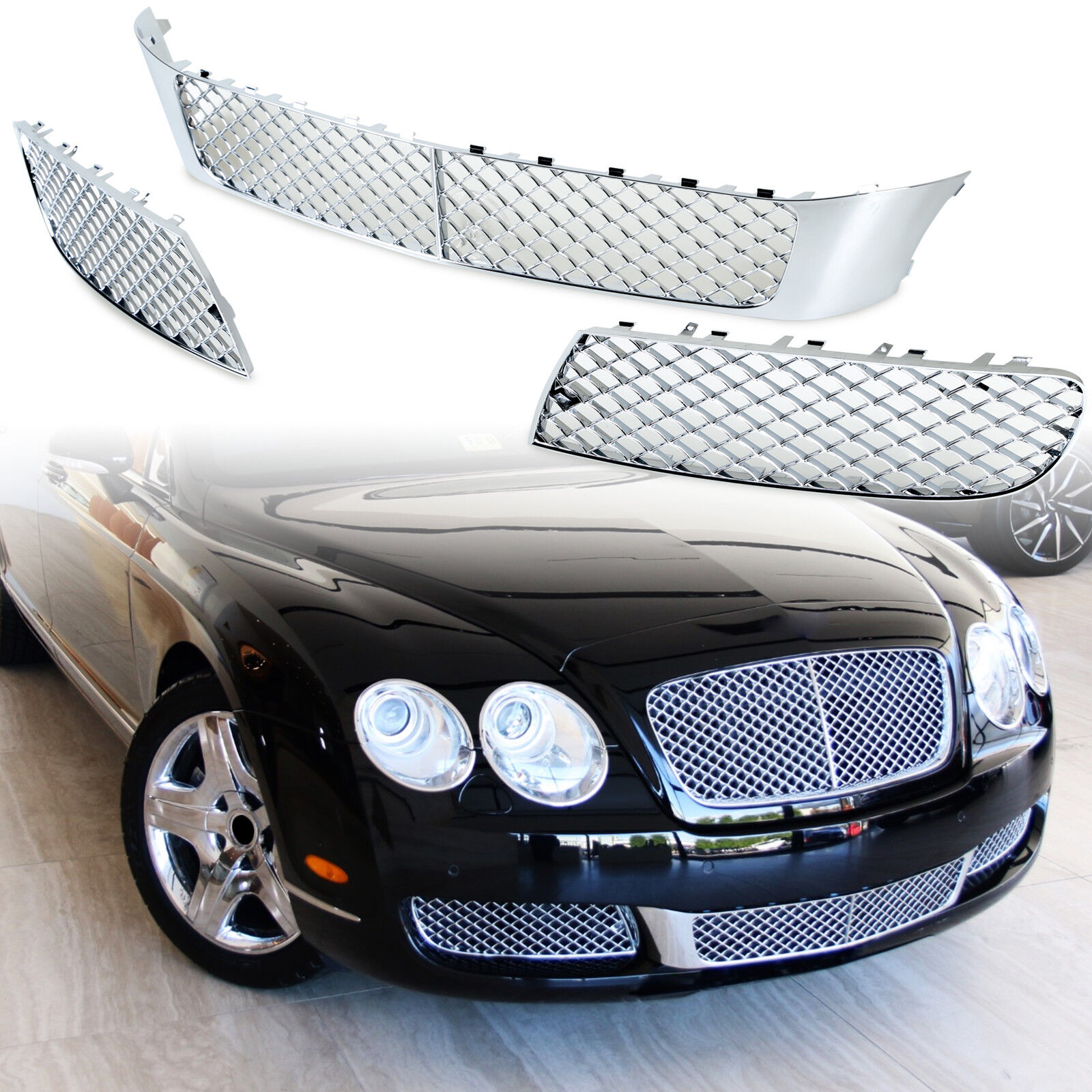 For Bentley Continental Flying Spur 05-09 Front Bumper Lower Mesh Grille Chrome