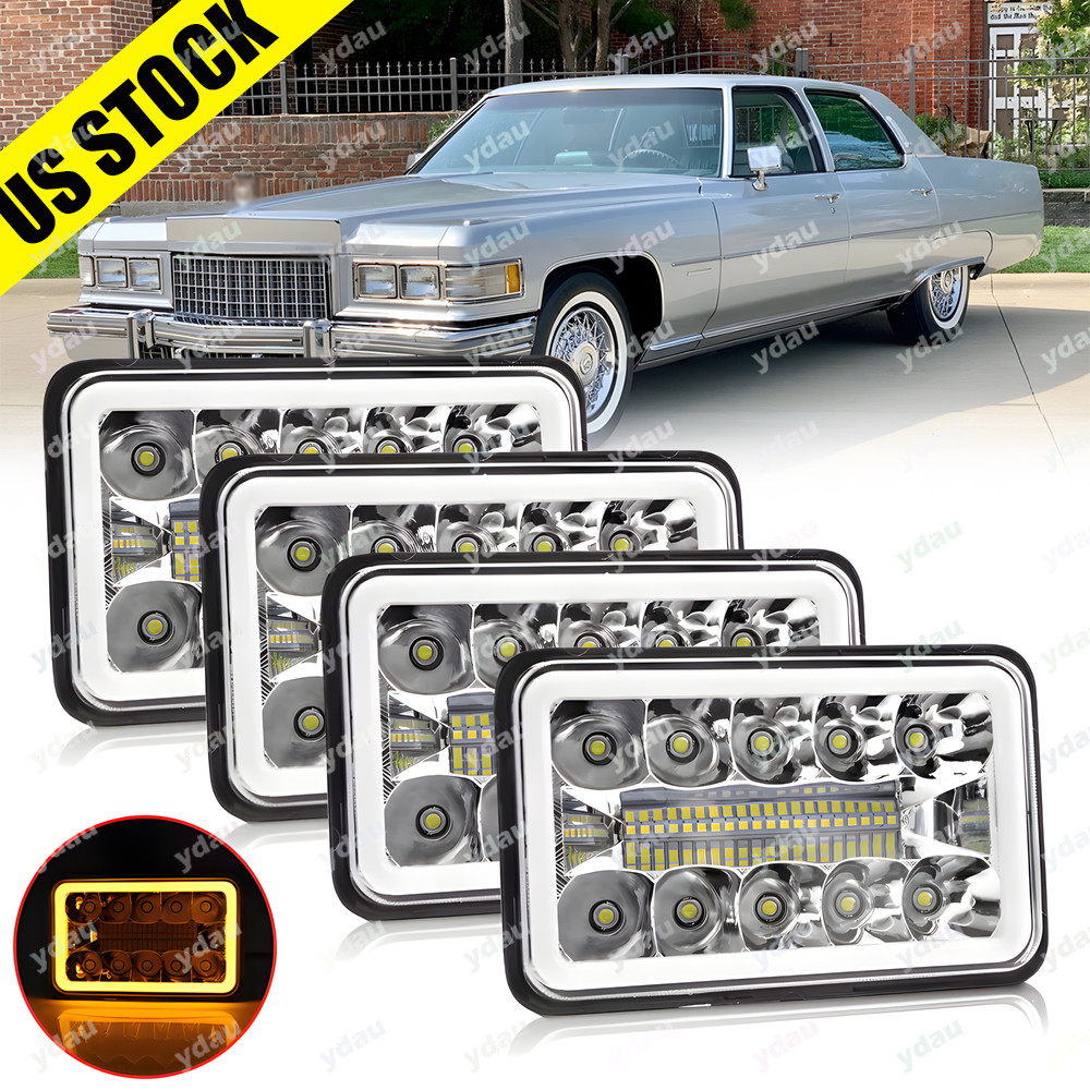 4pcs 4x6'' LED Headlights Hi-Lo W/DRL For Cadillac Fleetwood DeVille 1975-1986
