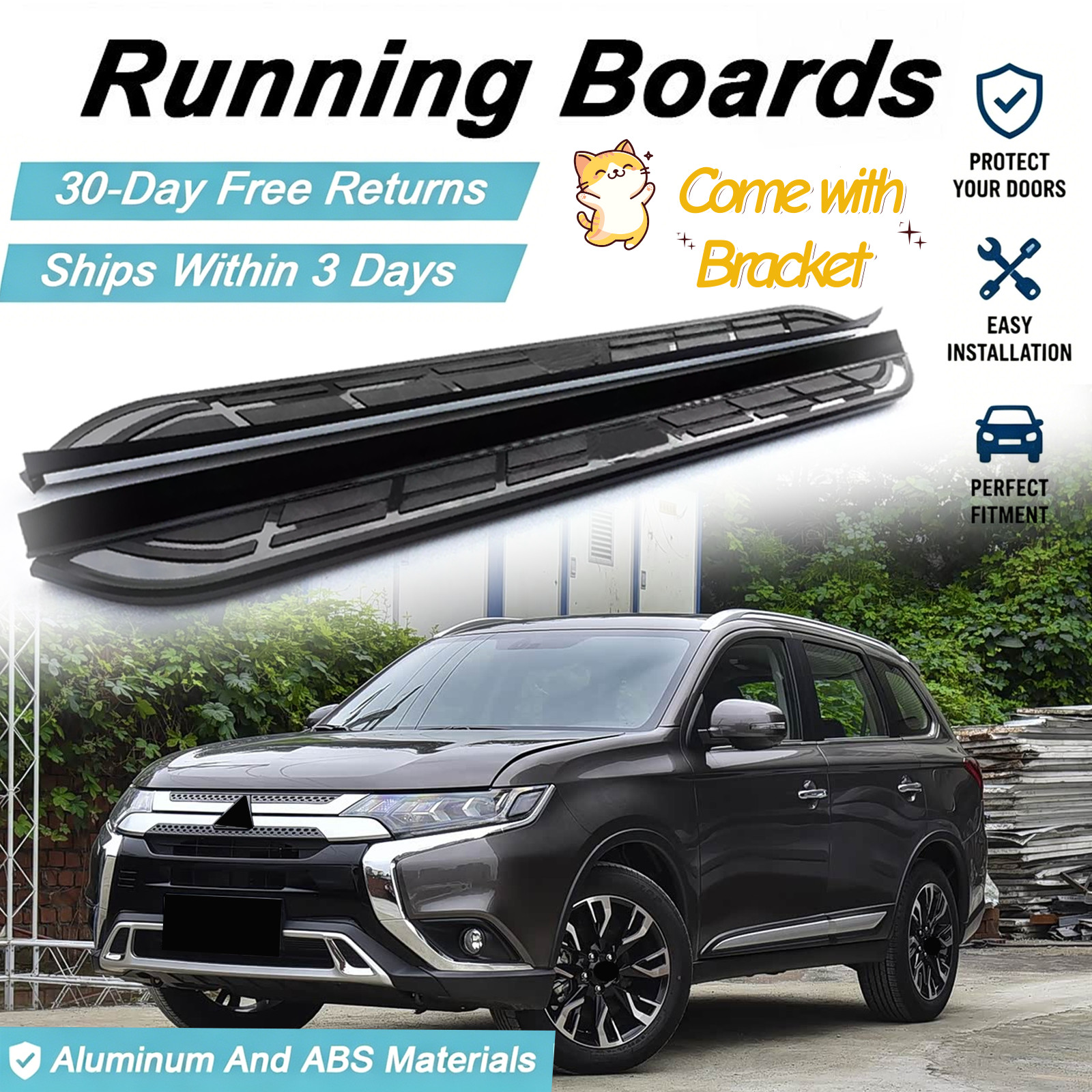 2PC Alu Running Boards Side Steps Fits for Mitsubishi Outlander 2013-2021 Pedals