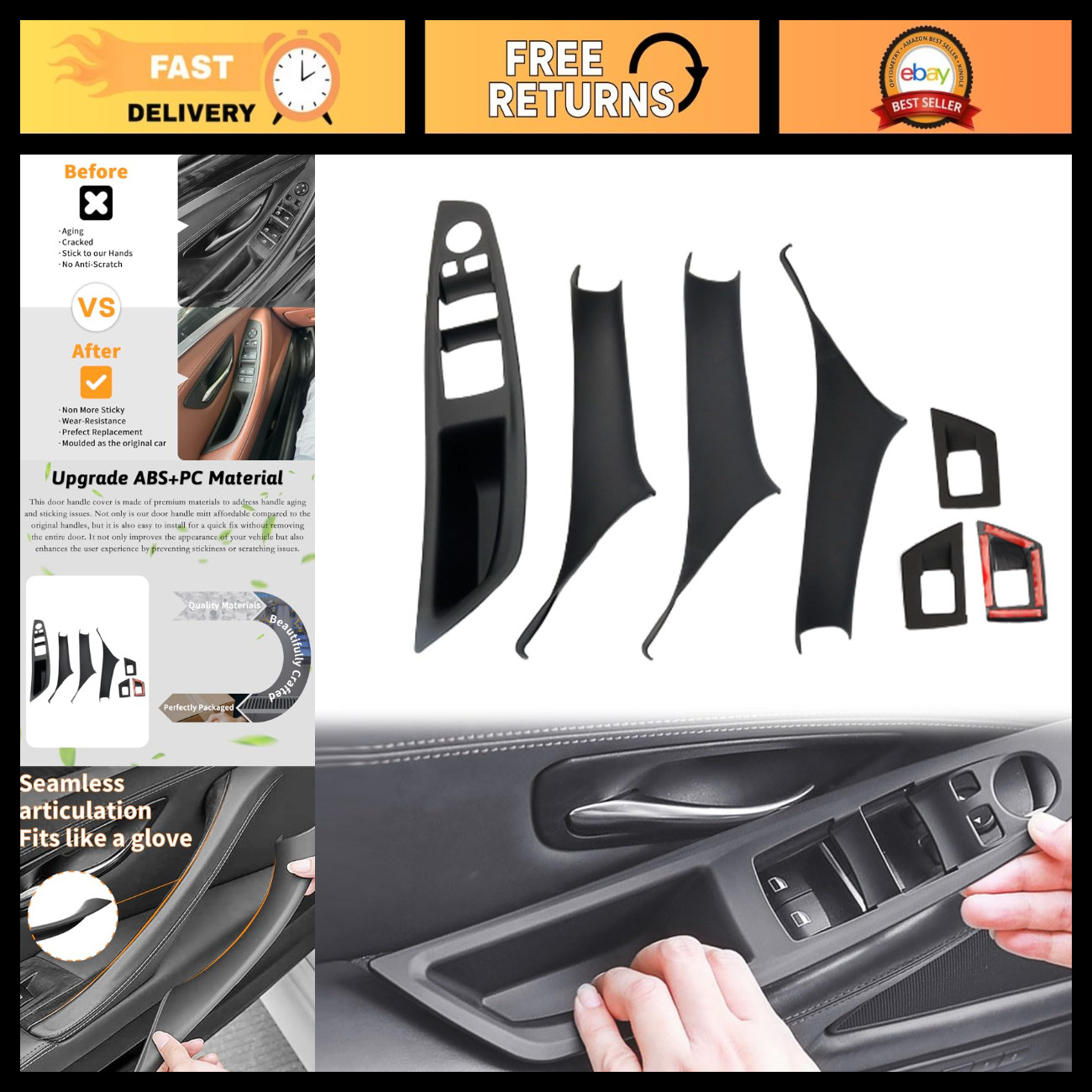 7PCS Black Sticky Door Handle Covers for BMW 5 Series F10/F11 - Durable Protecti 7PCS Black Sticky Door Handle Covers for BMW 5 Series F10/F11 - Durable Protecti