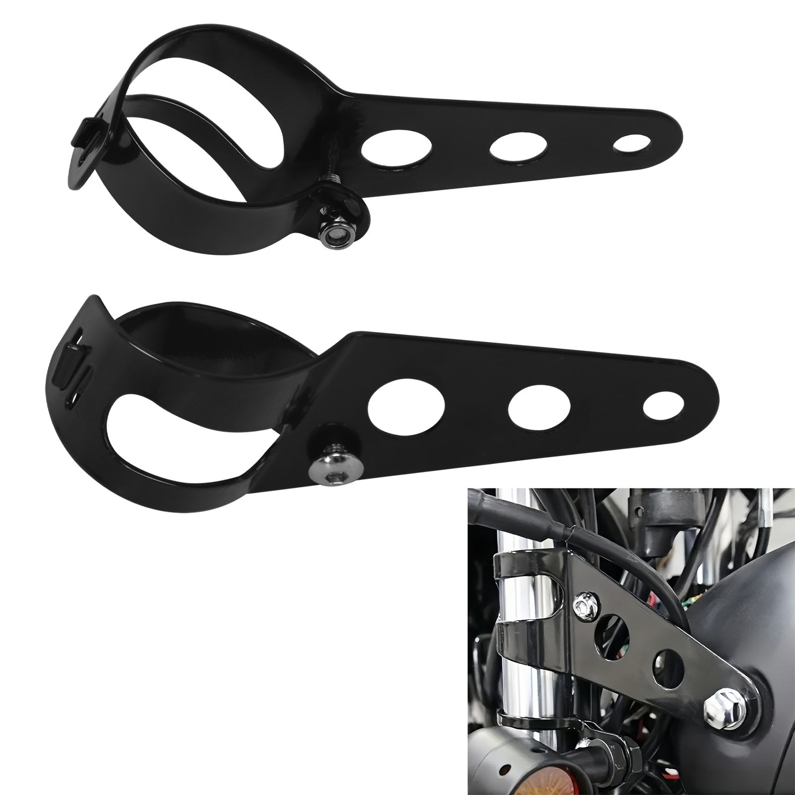 Universal 35mm-43mm Headlight Mount Brackets Fork Ear Fit For Chopper Motorcycle