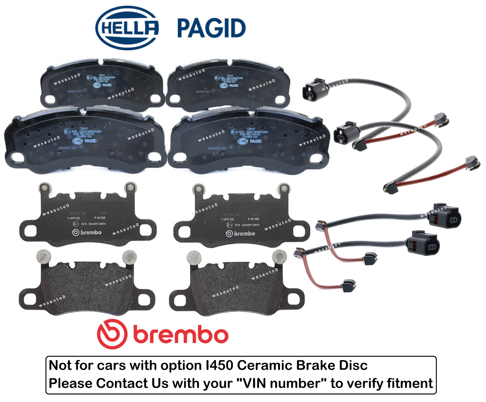 Front & Rear Brake Pad Set +Sensor OES for Porsche 911 Turbo / Turbo S