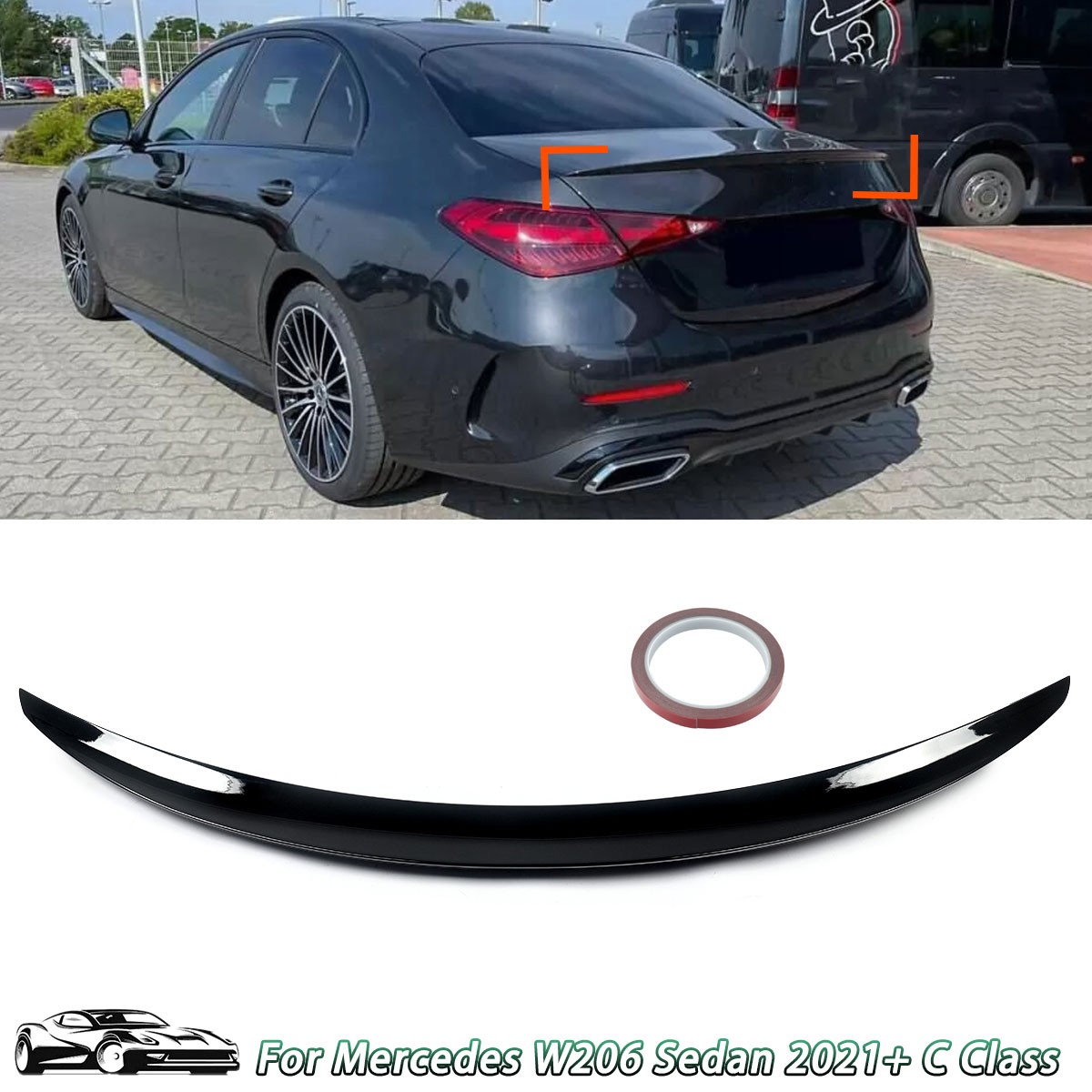 REAR TRUNK SPOILER GLOSS BLACK FIT MERCEDES-BENZ W206 C CLASS C43 C63 2022-2024