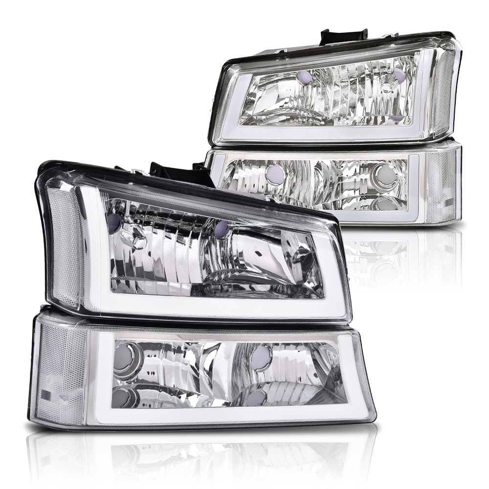 Clear/Chrome Headlights W/ LED DRL Fit For 2003-2006 Chevy Silverado/Avalanche