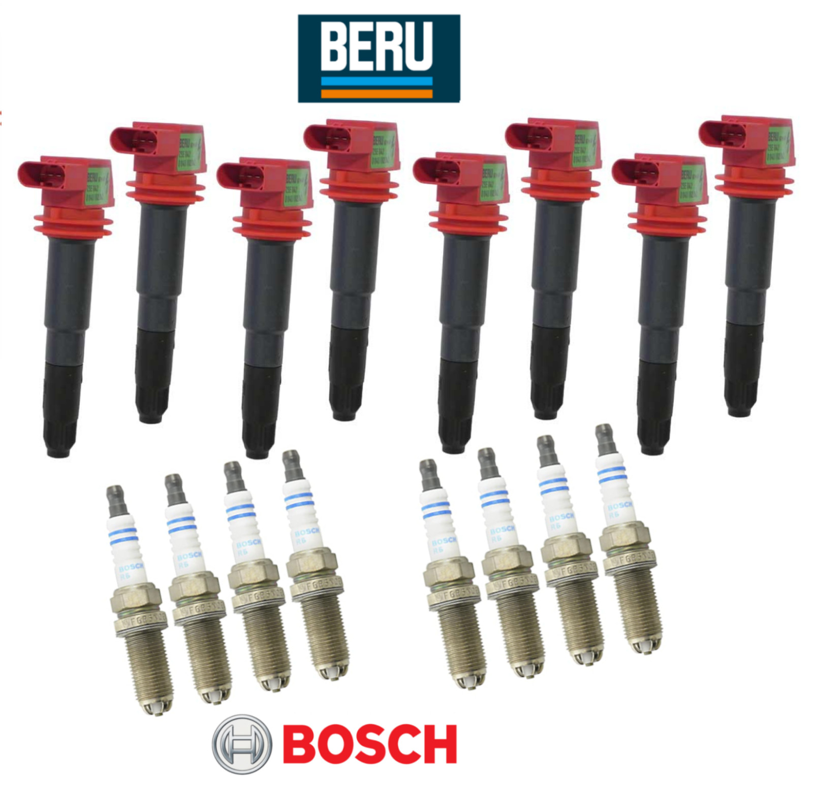 Ignition Coil & Spark Plug (8sets) Beru OEM for Porsche Cayenne Panamera GTS S