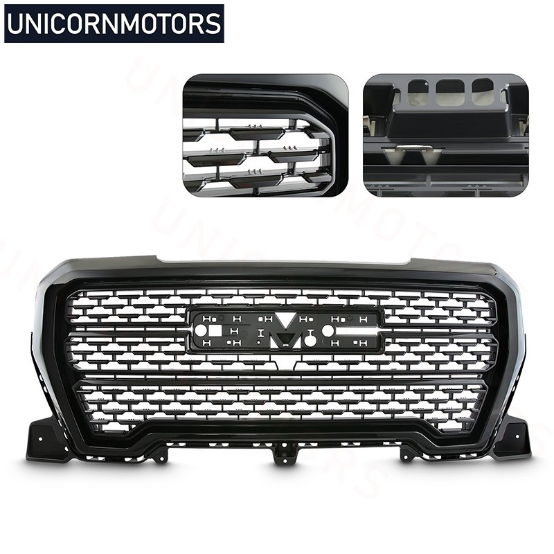 Fit 2019 2020 2021 GMC Sierra 1500 Front Bumper Upper Grille Grill Gloss Black Fit 2019 2020 2021 GMC Sierra 1500 Front Bumper Upper Grille Grill Gloss Black