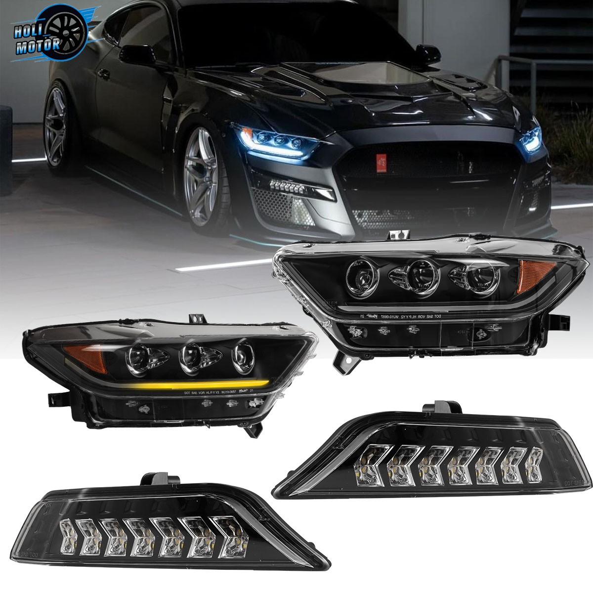 For 2015-2017 Ford Mustang LED Sequential Headlights+Turn Signal Dynamic Lights